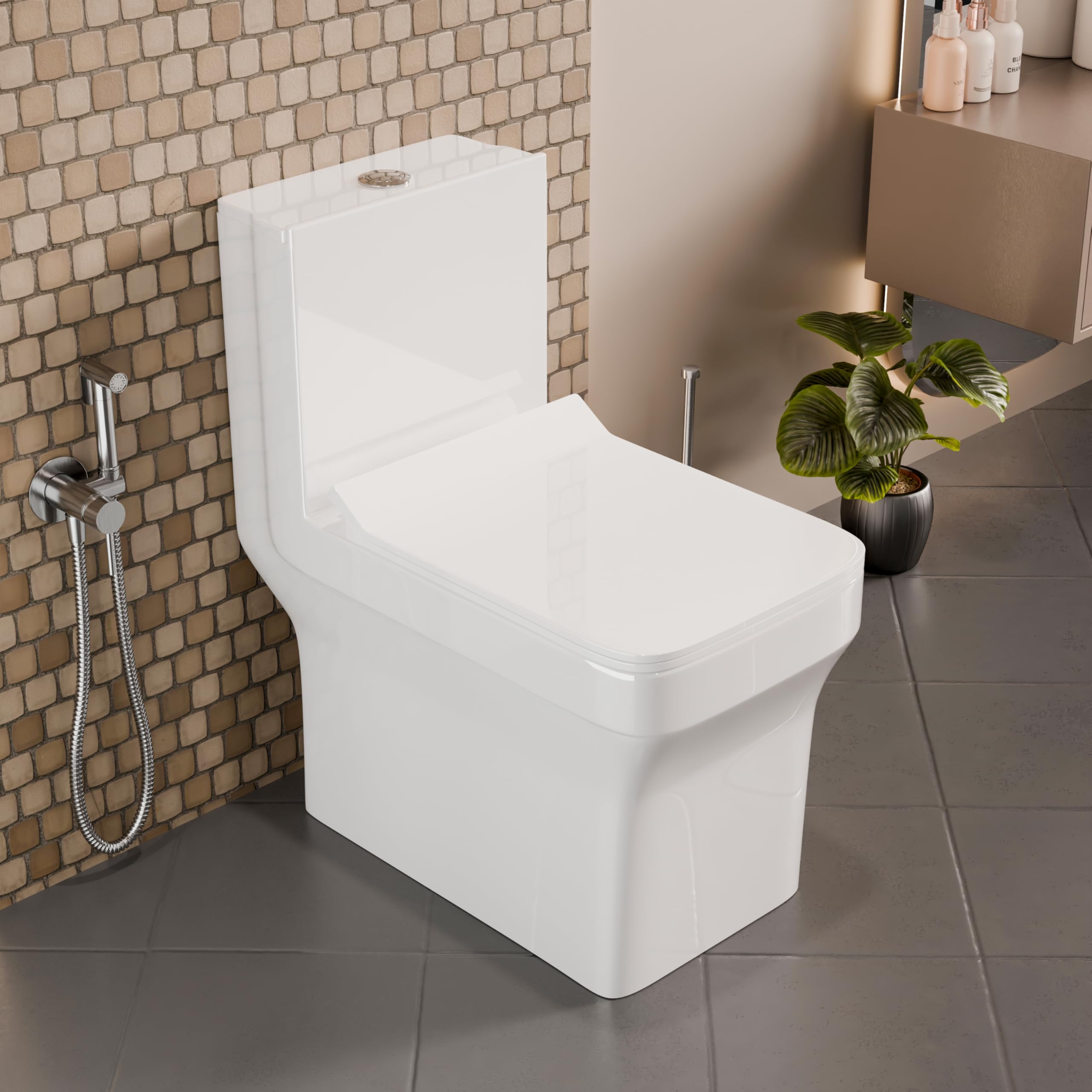 P TRAP One Piece Ceramic Floor Mounted Western Toilet/Commode/European Commode/Water Closet With Seatcover 66 X 36 X 73 Cm (White) For Bathrooms (P Trap (Outlet Is From Wall))