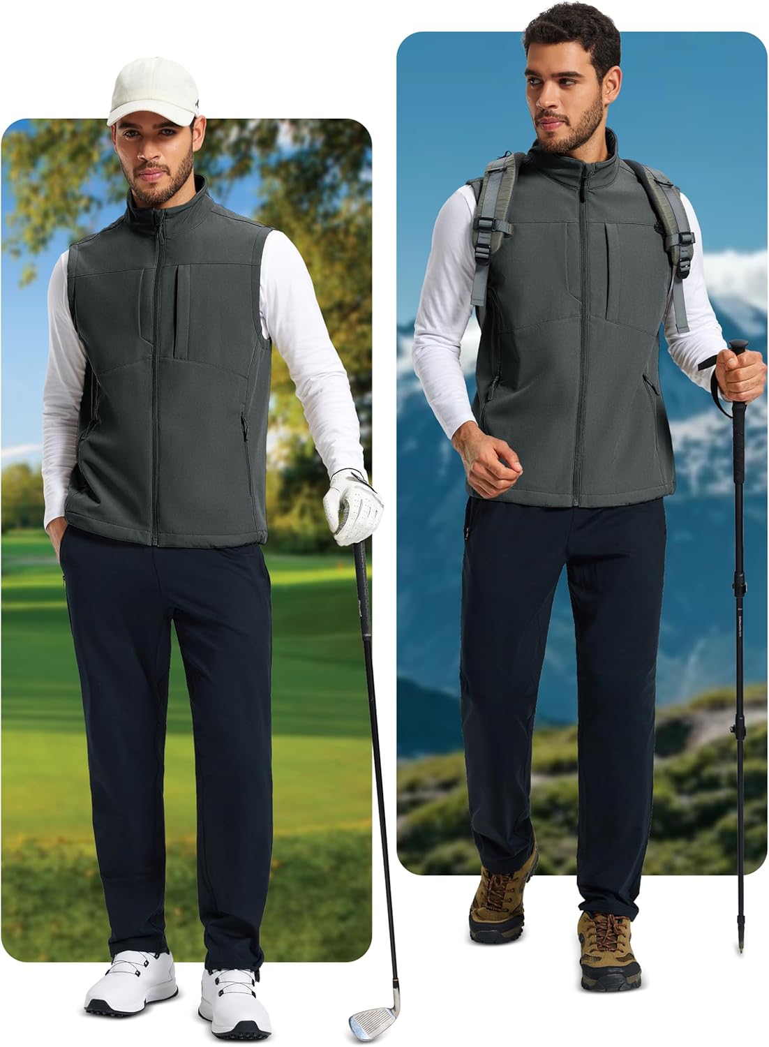 MAGCOMSEN Men's Lightweight Softshell Vest Outerwear Windproof Fleece Lined Zip Up Sleeveless Jacket for Golf Running Hiking - Image 2