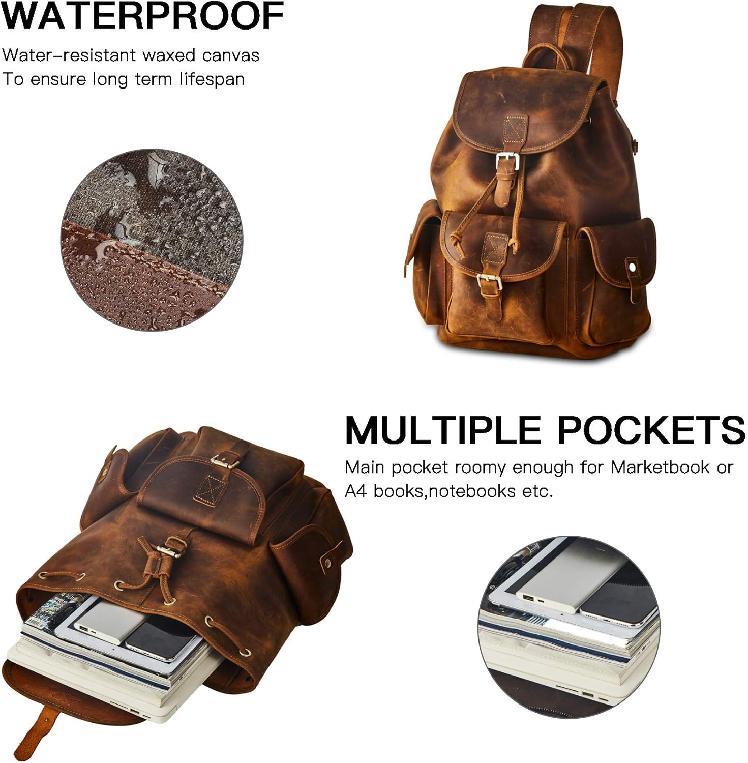 Flash Deals - 80% OFF BRASS TACKS Leathercraft Men's Genuine Leather Vintage Utility Rubbed Cinched Backpack with Buckle Closures Free Shipping Over $50 BRASS TACKS Leathercraft Men's Genuine Leather Vintage Utility Rubbed Cinched Backpack with Buckle Closures