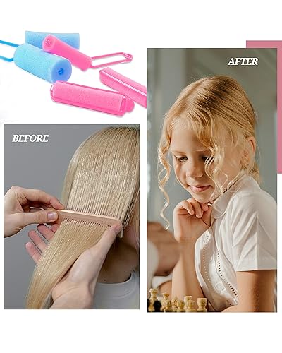 Miniatura 6 de 64 rodillos de esponja para el cabello, rodillos de espuma de 2 tamaños, rizadores de pelo para dormir para cabello medio, rulos de espuma,