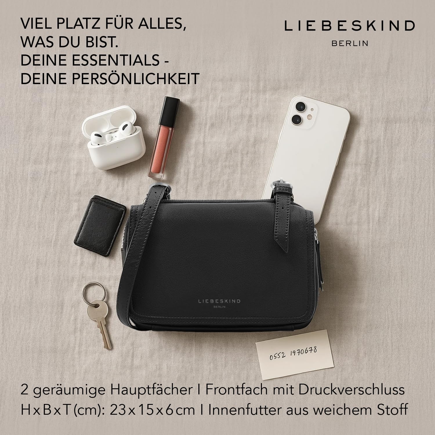 LIEBESKIND Berlin Damen-Umhängetasche „Mareike“ I Crossbody Bag aus Leder mit verstellbaren Schulterriemen I Schultertasche, großzügige Fächer mit Reißverschluss I Shoulder Bag