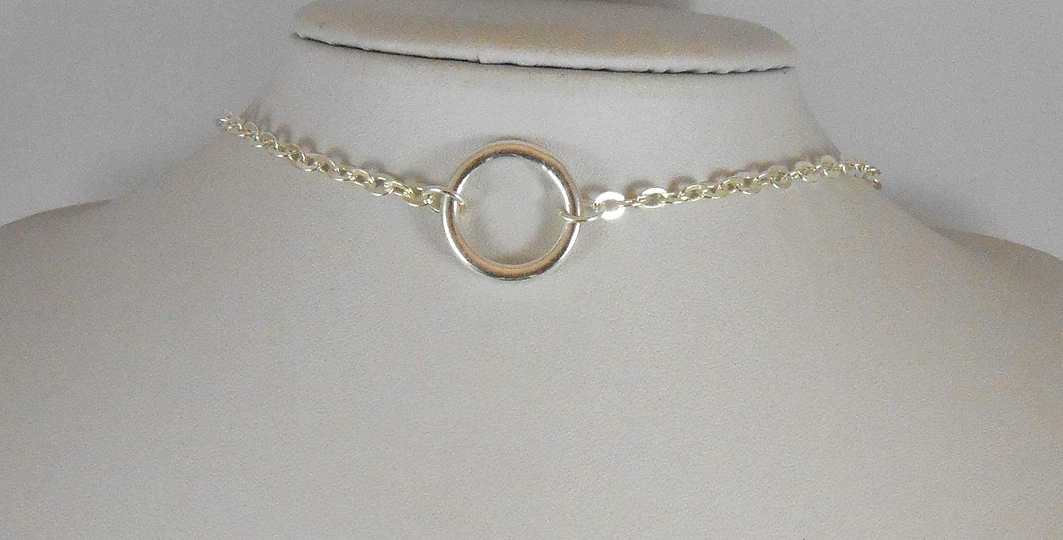 Small Silver Day Collar Choker O Ring Unisex Necklace Circle Eternity Charm pure plated for Men Women Teenager Gift light and delicate resize up to 18 Inches