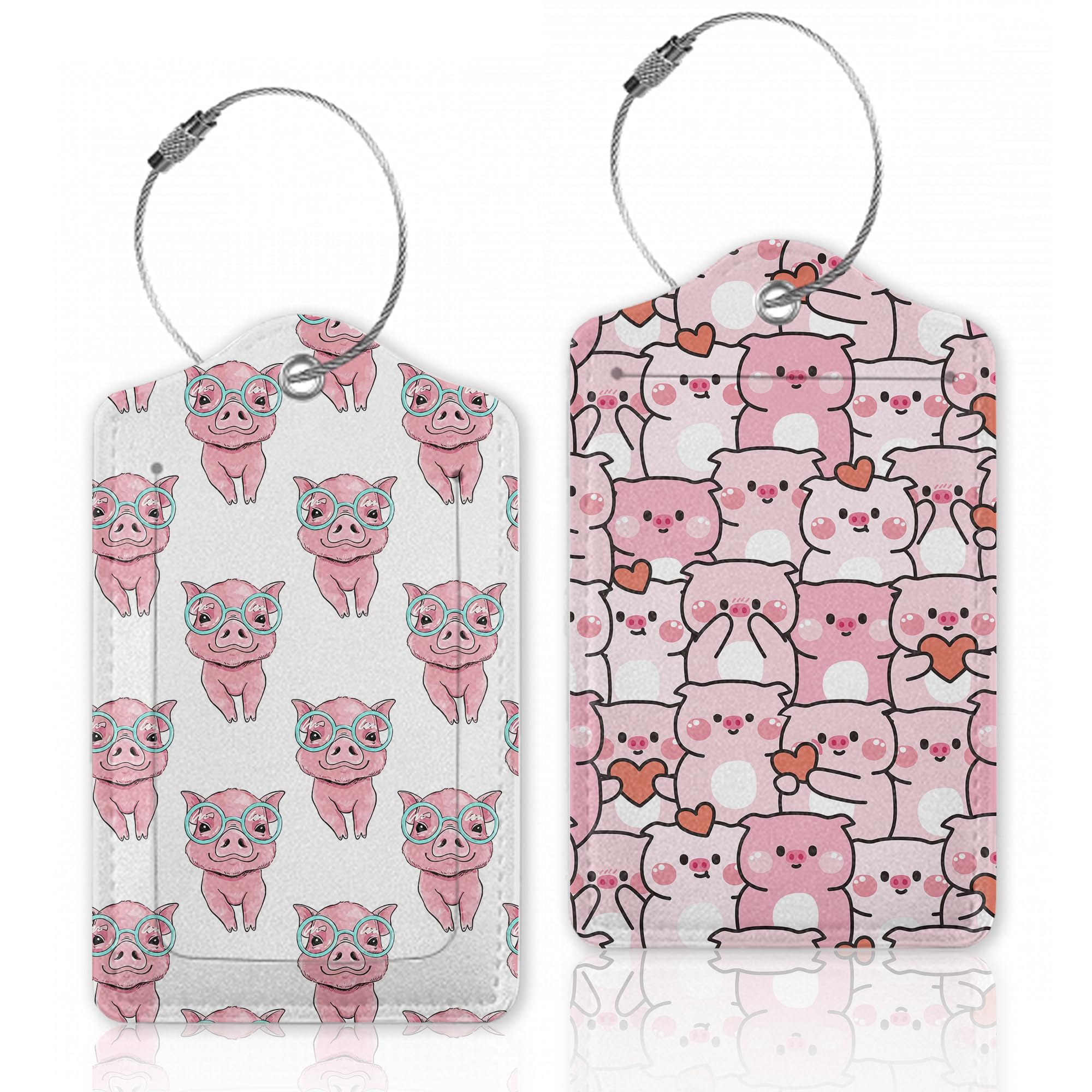2 Pcs Luggage Tags for Suitcase,Cute Pig with Heart Luggage Tag Name Id Labels with Privacy Cover for Travel Backpack Women Men