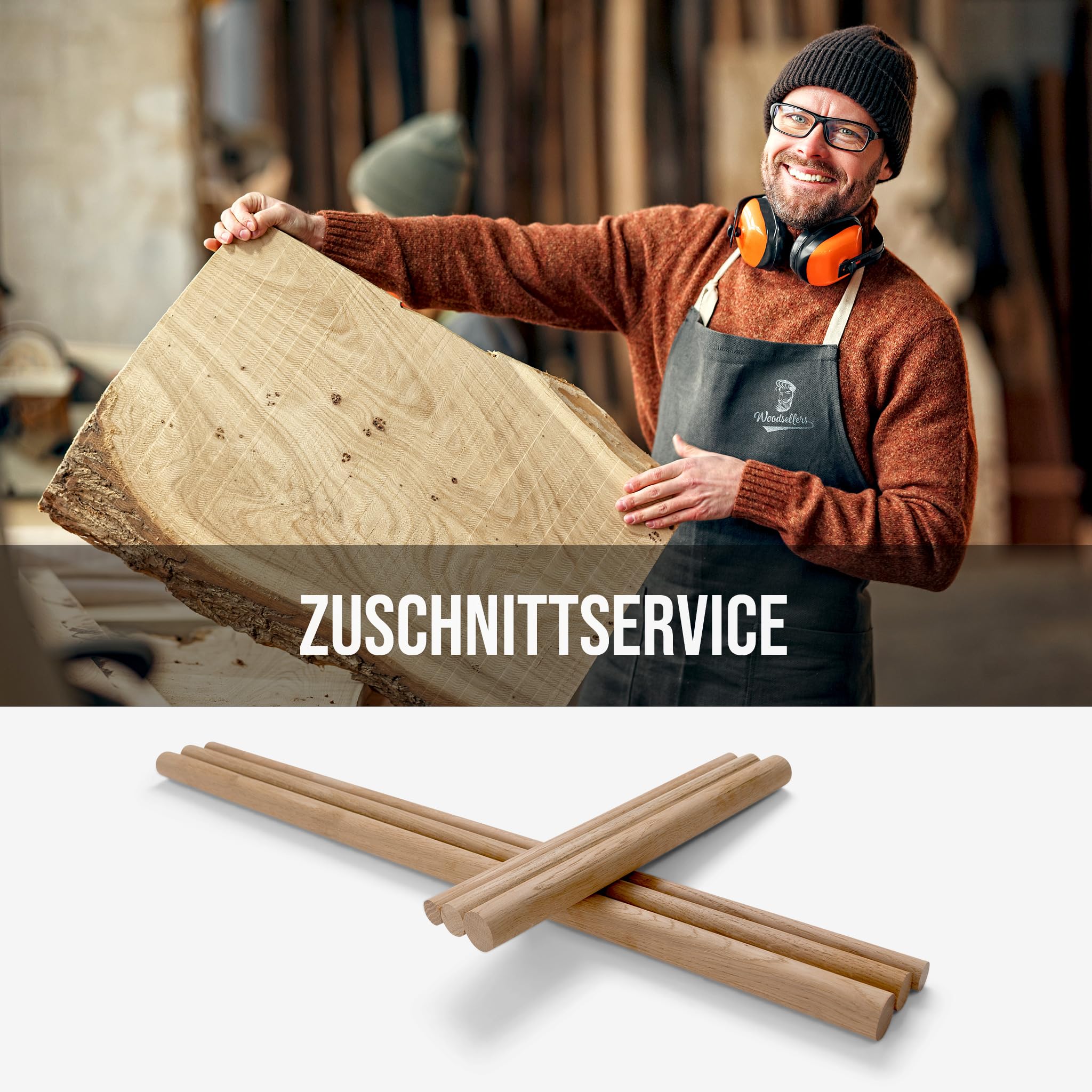 Eichen Rundstab Ø 40 mm [300–1000 mm Länge wählbar] – Glatt gehobelter Massivholzstab – naturbelassen & technisch getrocknet – ideal für Möbelbau & DIY