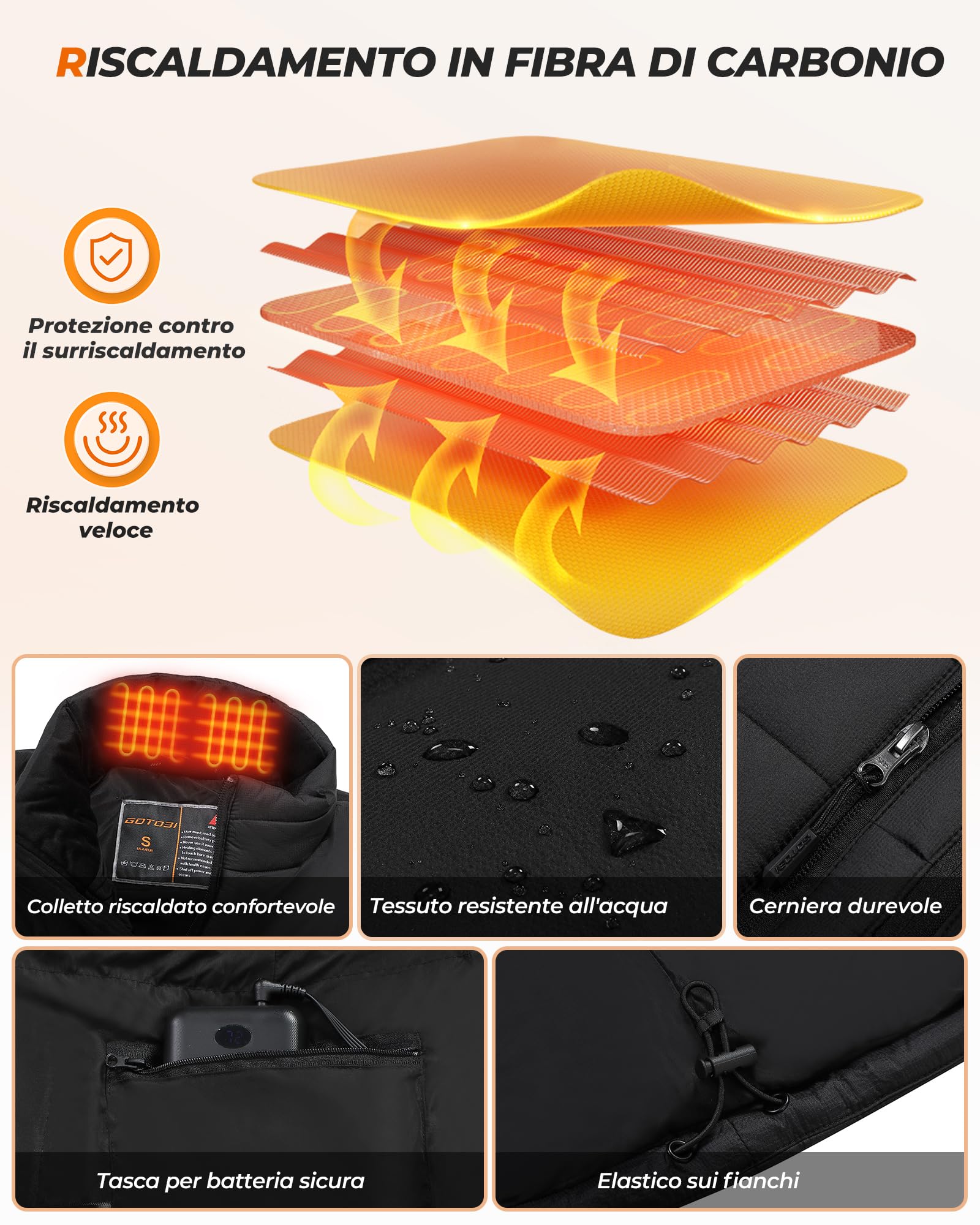 Gilet riscaldante da uomo con 16000 mAh, 7,4 V, 9 zone di riscaldamento, gilet riscaldabile con 3 temperature regolabili, gilet riscaldato per attività all'aperto, motociclismo, ciclismo