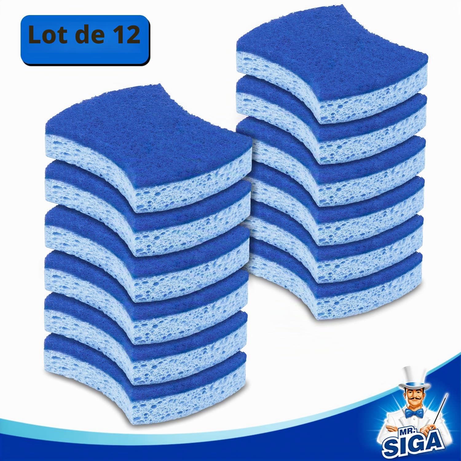 MR.SIGA Éponge à Récurer Cellulose Anti-Rayures Double Face Cuisine Lot de 12