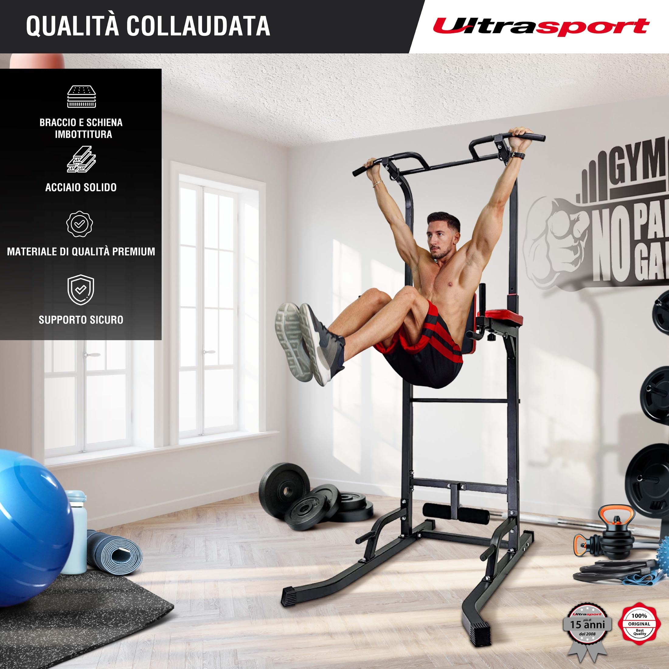 Ultrasport Power Tower, stazione per pull-up e dip, torre fitness, regolabile in altezza, home gym, torre di forza, regolabile fino a 150 kg di peso dell'utente