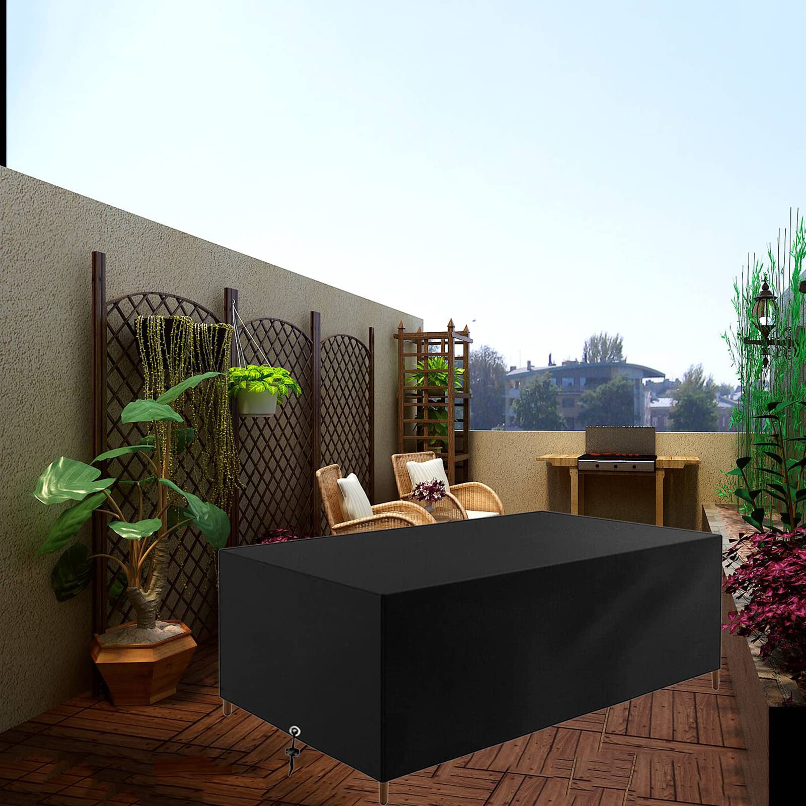 Copritavolo Esterno Impermeabile 225x116x82cm - Tessuto Oxford UV Resistente, Con Corda Di Bloccaggio, Per Giardino - Foto 9