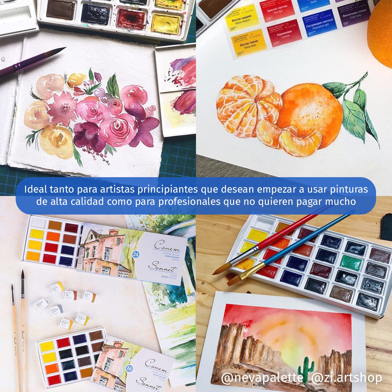 Sonnet Acuarelas Profesionales - 24 Portátiles en Pastillas - Hechas por Neva Palette