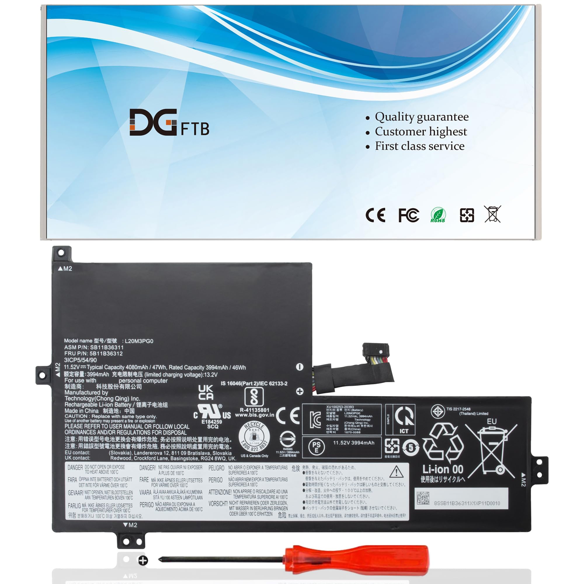 Amazon.com: DGFTB L20M3PG0 Laptop Battery for Lenovo 100w 300w