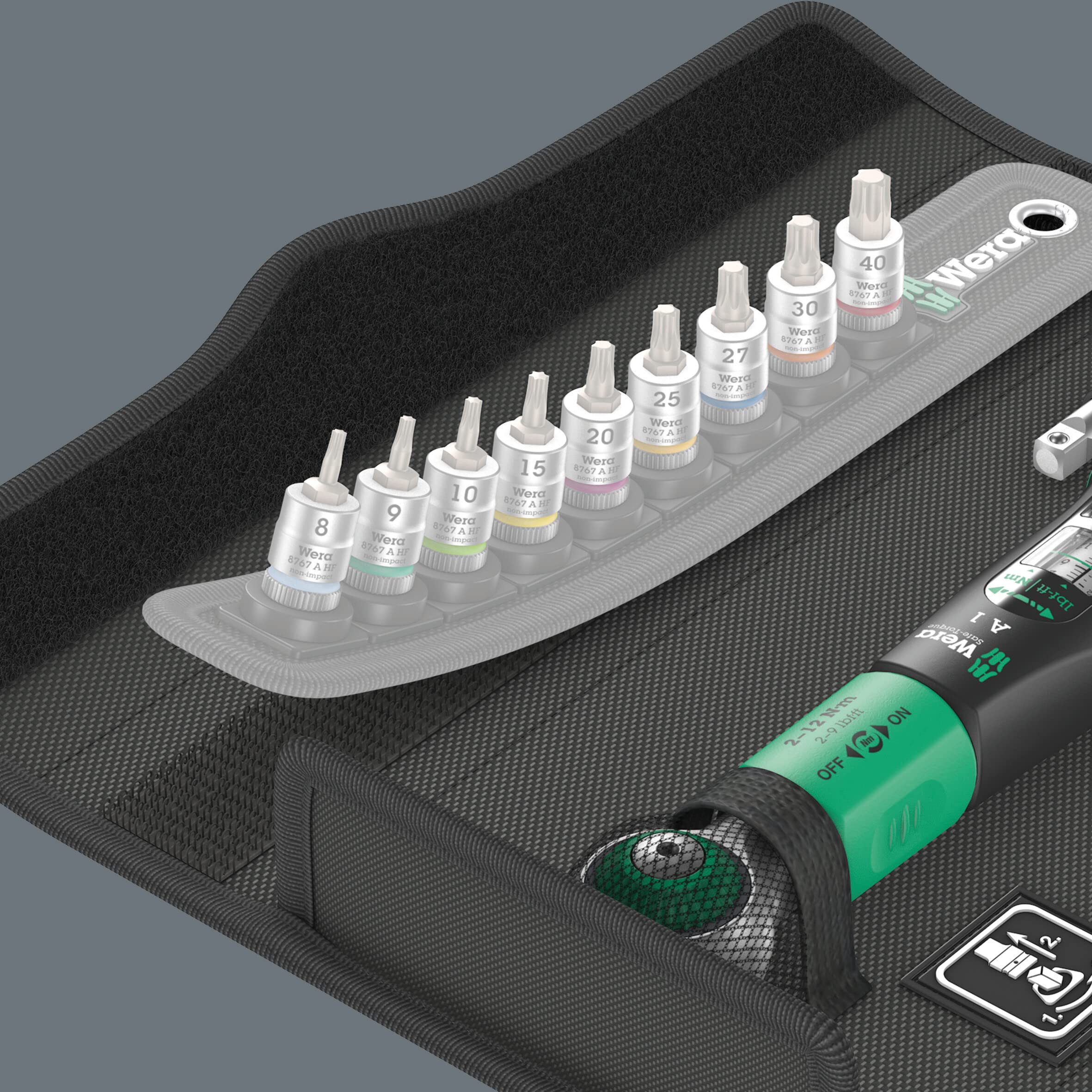 Wera 05075831001 Safe-Torque A 1 Imperial Set, zestaw kluczy dynamometrycznych, czworokątny 1-4", 2-12 Nm, 10-częściowy, czarno-zielony