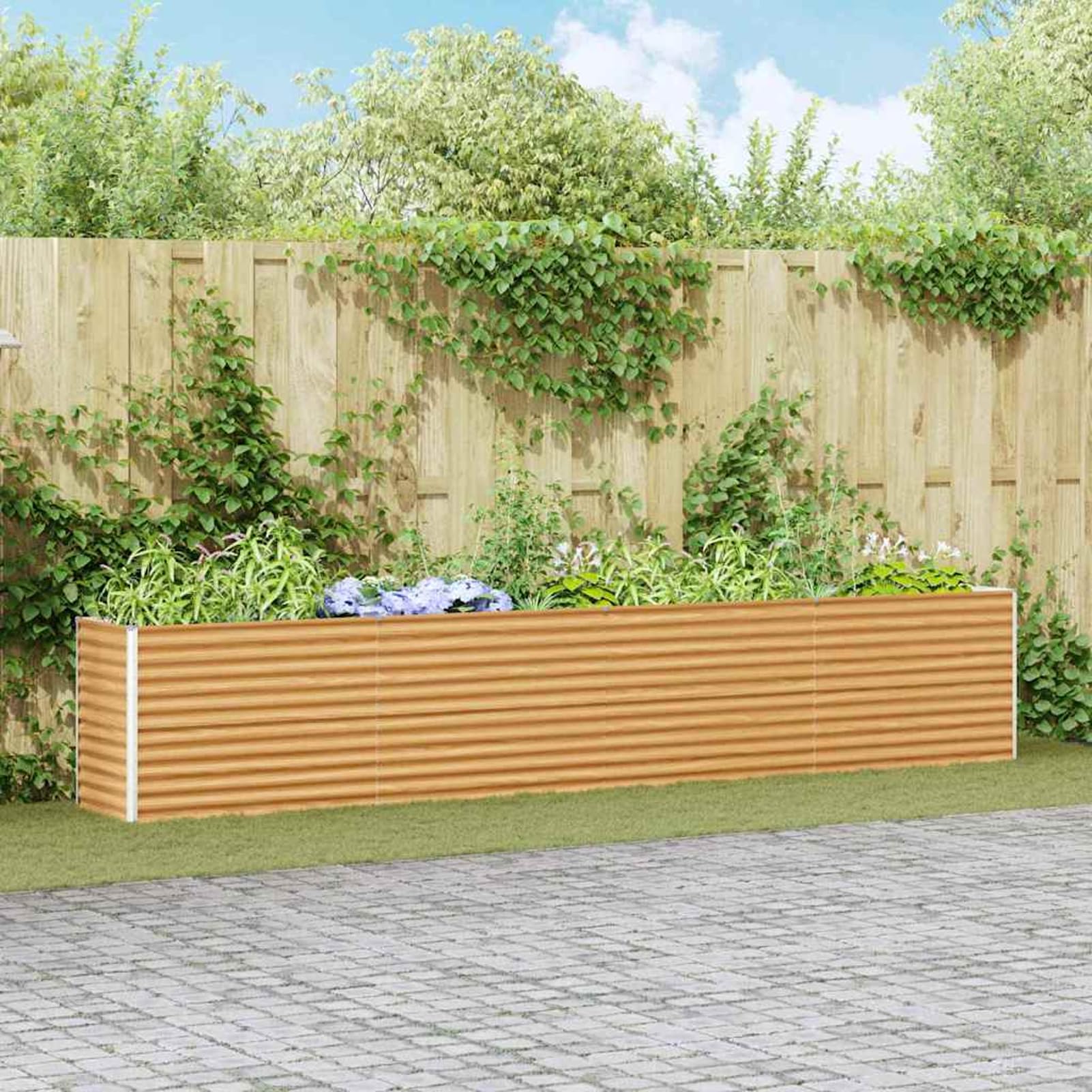 Gecheer Letto rialzato da Giardino, per orto e Fiori, 390 x 50 x 68 cm, Acciaio zincato, Fondo Aperto, drenaggio ottimale, per terrazza e Giardino