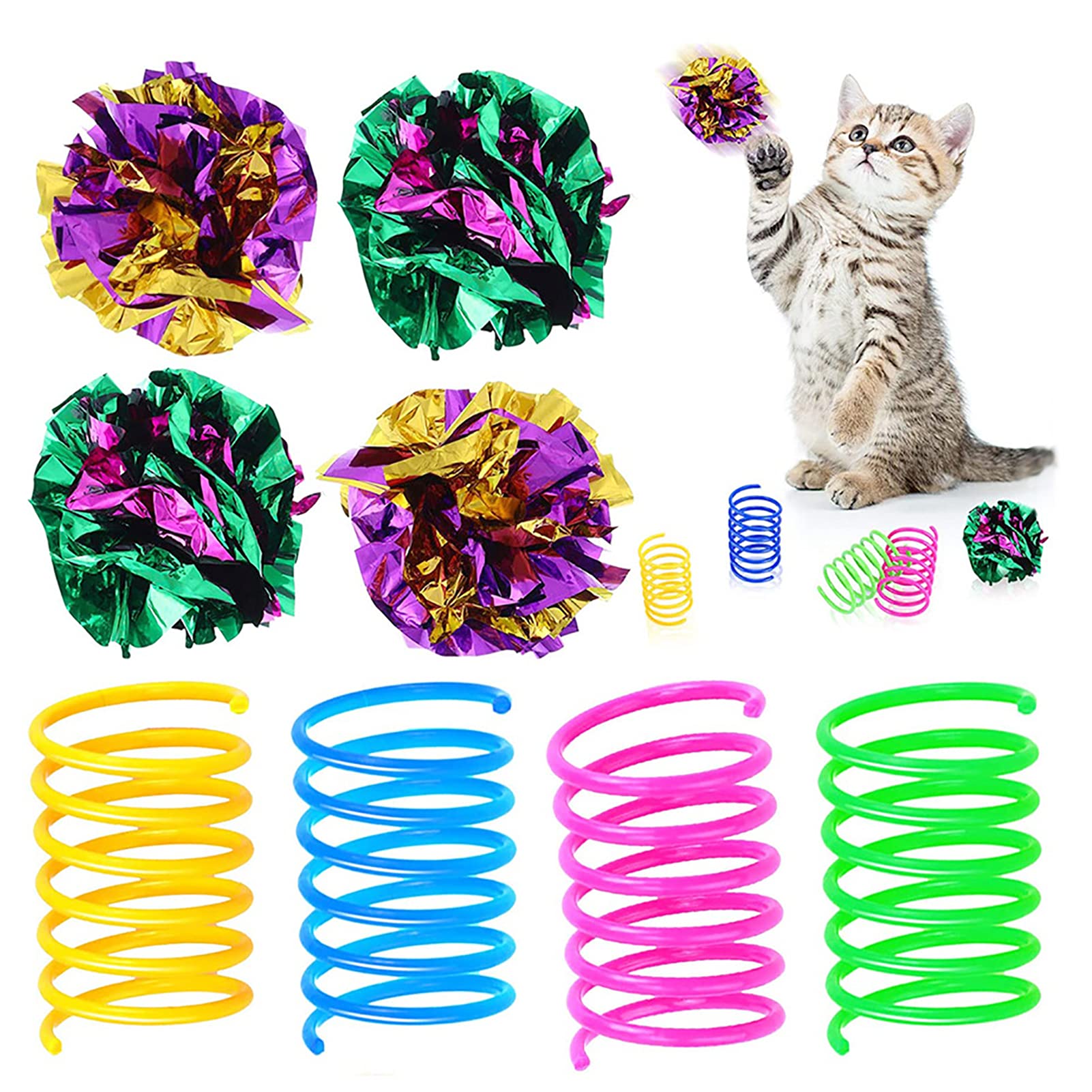TAME Cat Crinkle Ball and Spring Toys, 14 Pieces