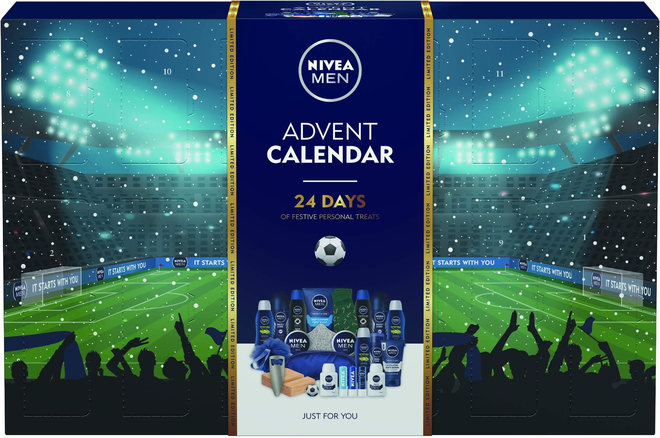 Mens Advent Giftset, Advent Calendar 2020 for Men with 24 NIVEA MEN Products, Christmas Grooming Kit, Football Themed Gift Set with Men's Toiletries