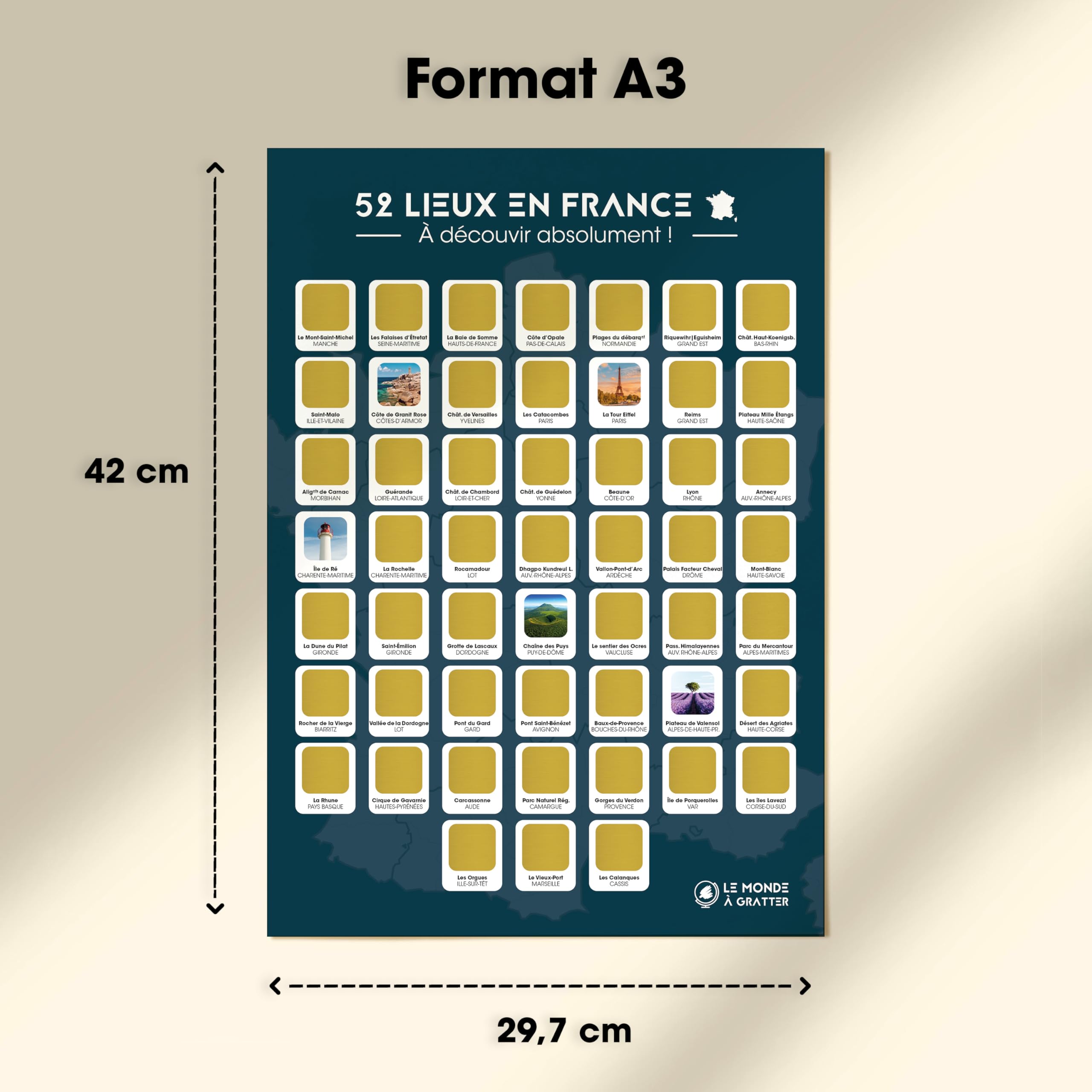 Poster à Gratter 50 Ans - 52 Activités à Découvrir, Format A3, Encre Dorée - Cadeau Original