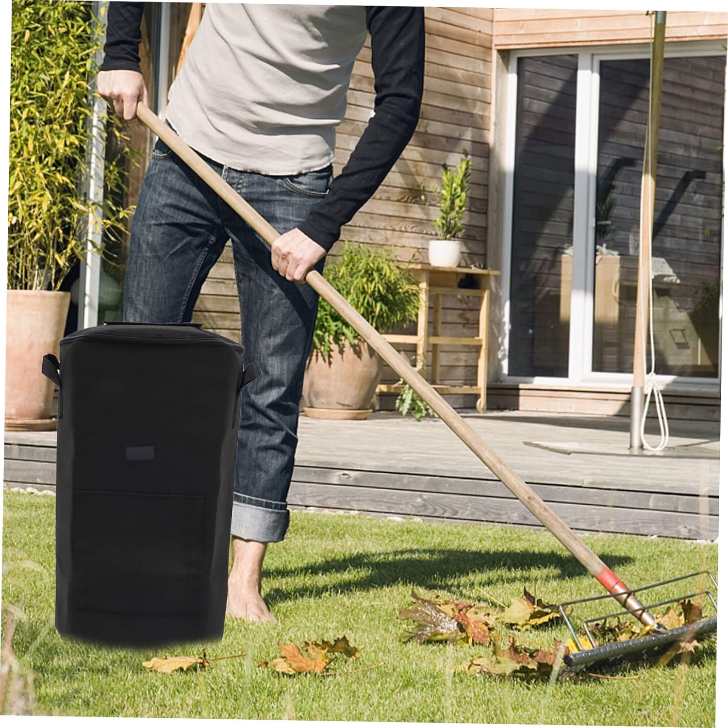 BESTonZON 1Pc Reusable Compost Storage Bag for Fallen Leaves Flowers Garden Waste Pouch with Zipper Topper Double Handles Capacity for Courtyards