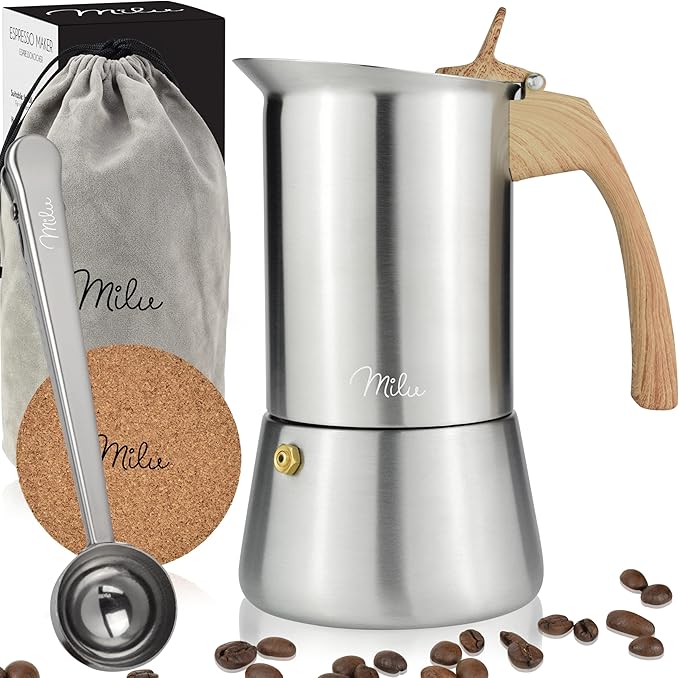Amazon.de Milu Espressokocher 2, 4, 6, 9 Tassen Edelstahl Mokkakanne, Espressokanne