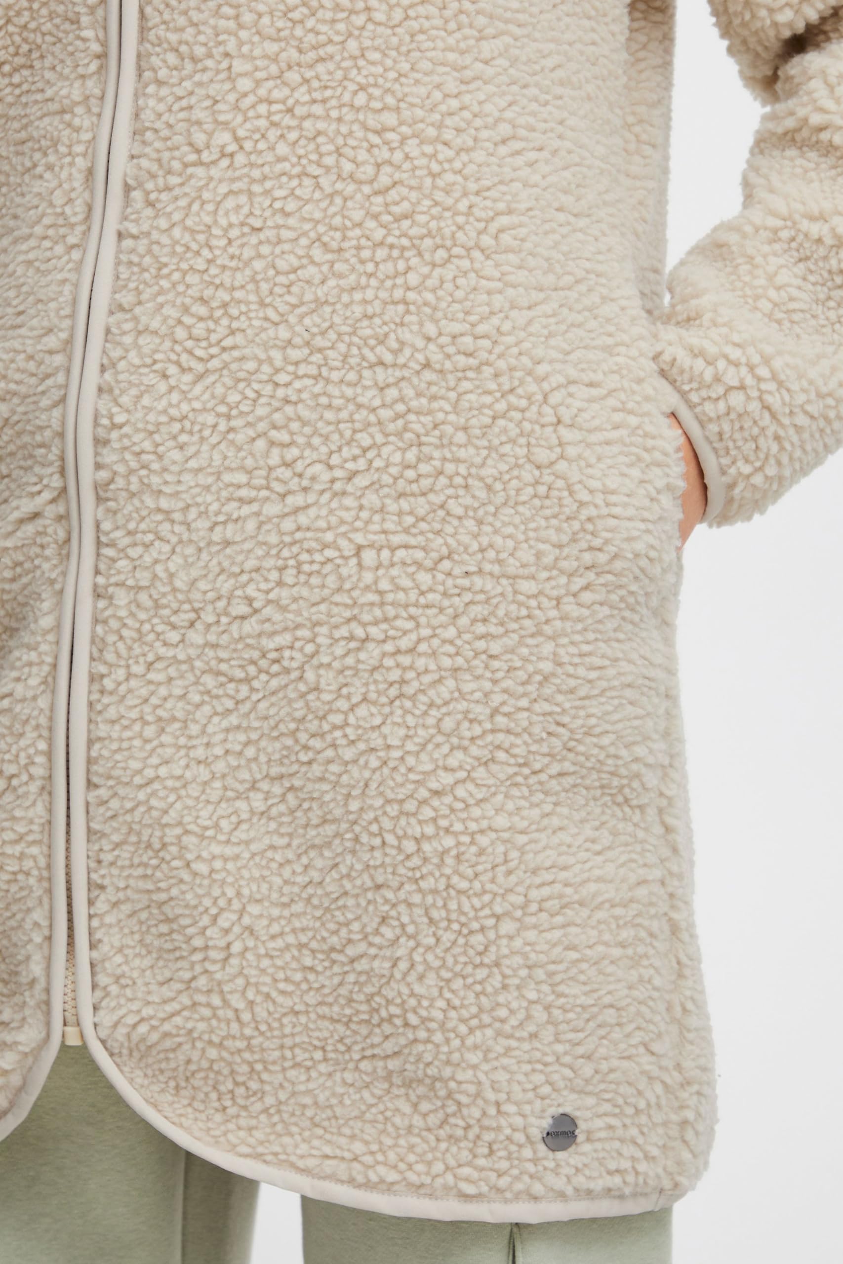 OXMO OXTova Damen Sweatjacke Lang Jacke mit Teddy-Fell Stehkragen Reißverschluss Eingrifftaschen Loose fit