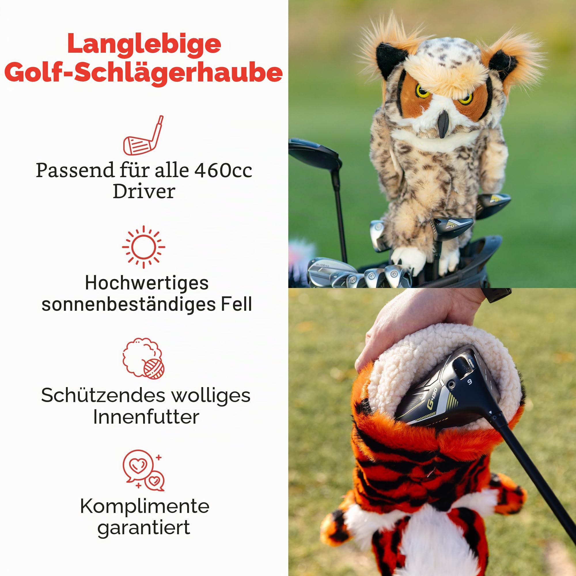 Daphne's Golfschlägerhaube, Eulen-Design, Braun