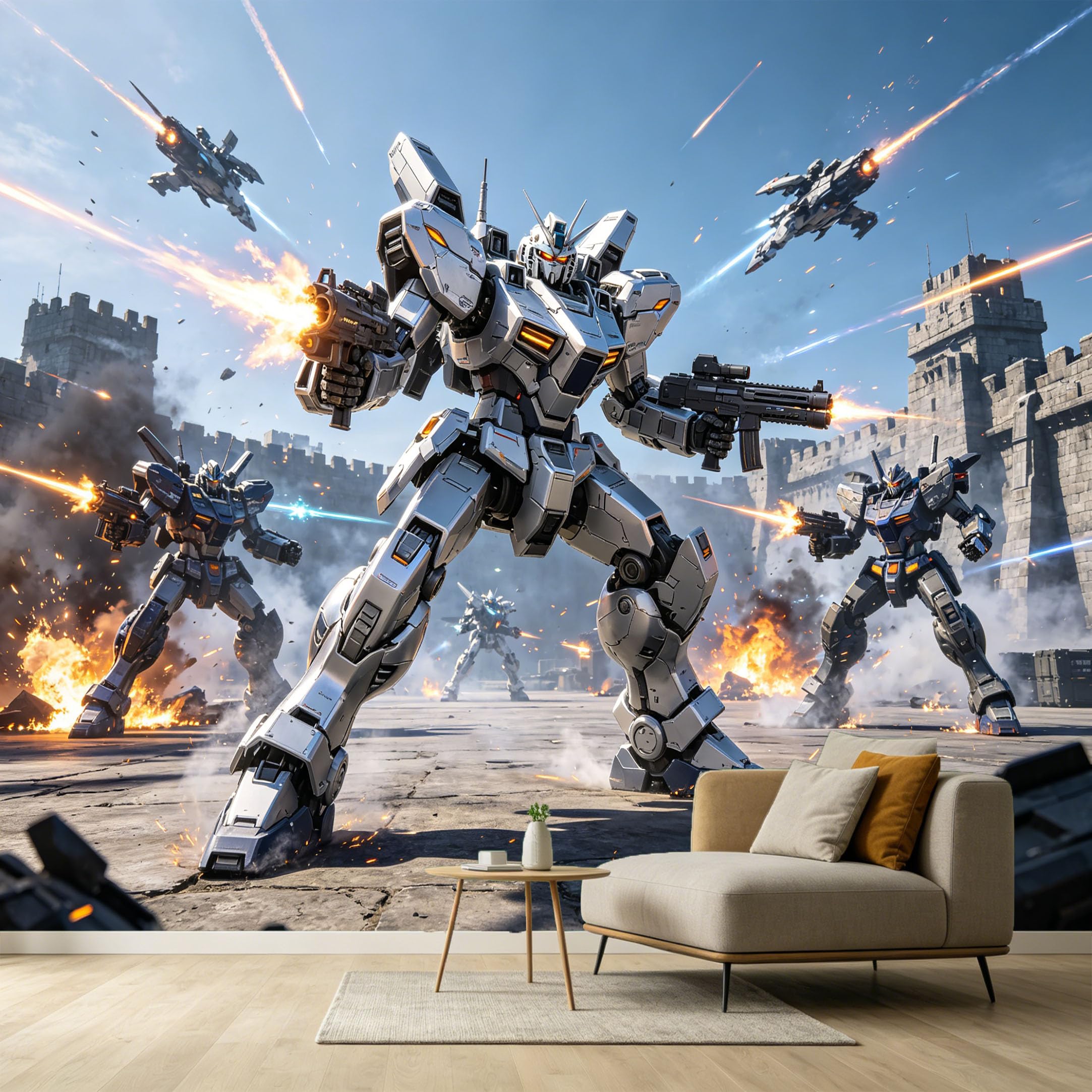 Custom Size Wall Murals Mecha Battle Scene Futuristic SciFi Robot War Modern Industrial 3D Visual Effect SelfAdhesive Wall Fabric Removable Large Wallpaper for Photo Living Room