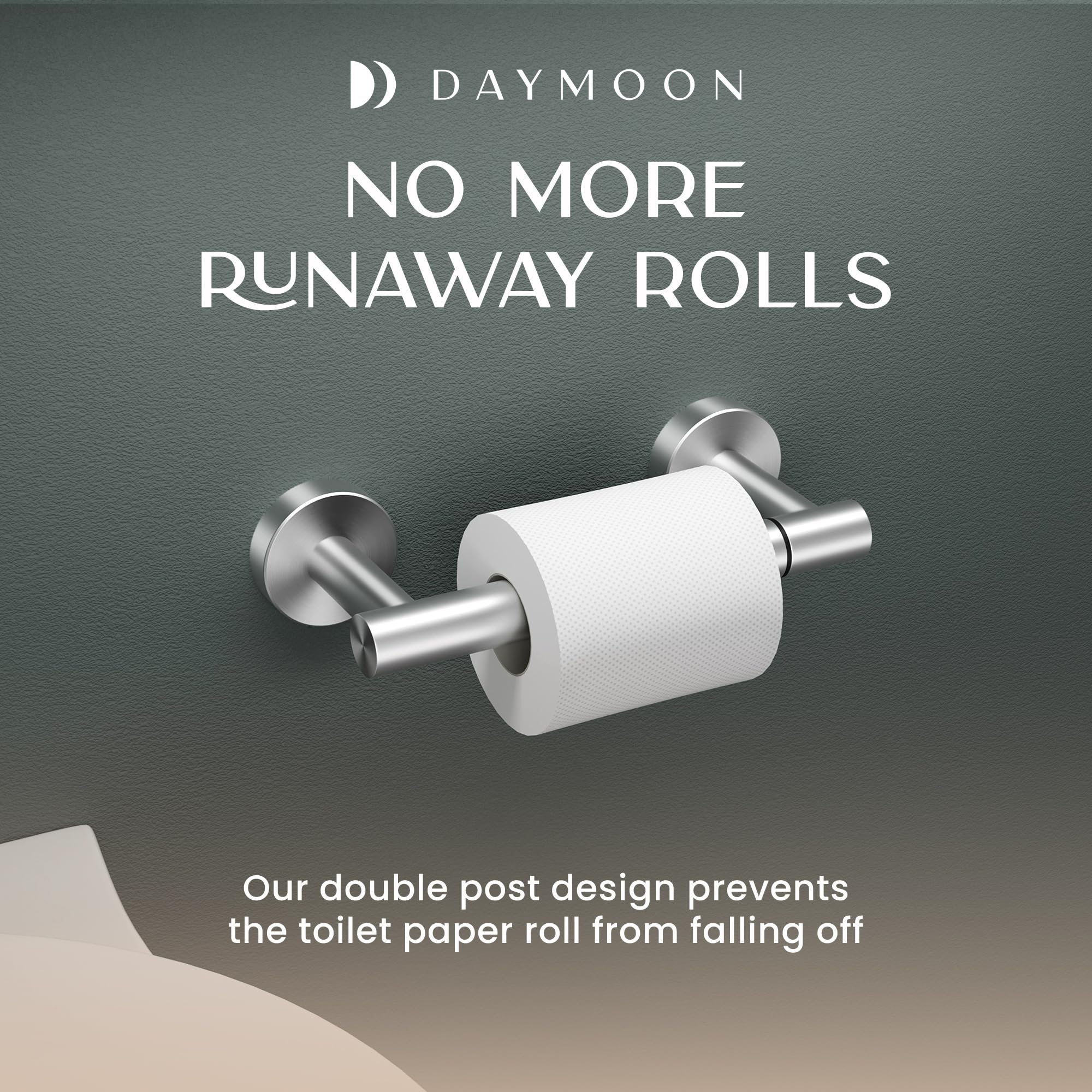 Day Moon™ Brushed Nickel Toilet Paper Holder - Wall Mount Modern Roll Holder for Bathroom - Image 7