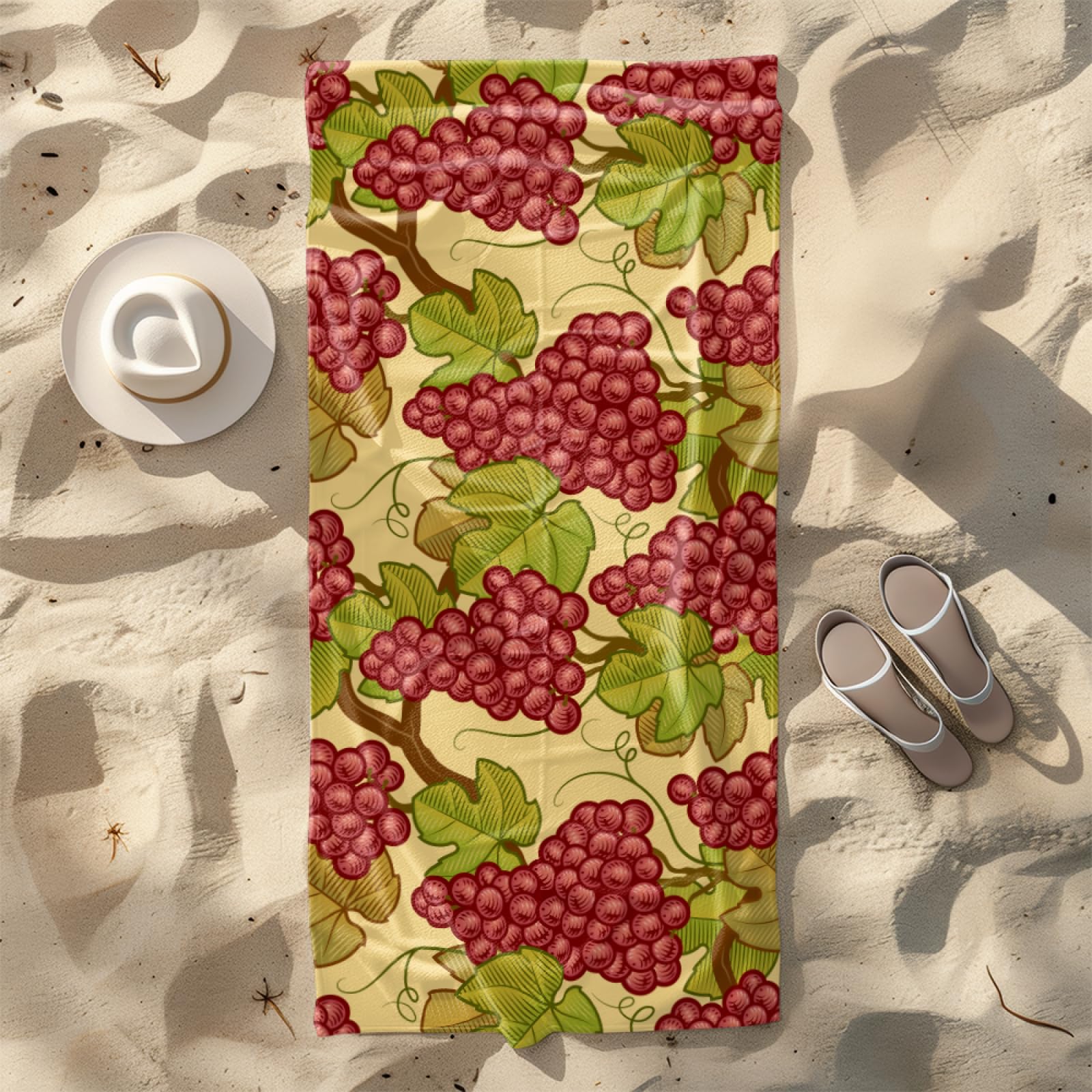 Drap de Plage XXL 200X200 Raisin Rouge Serviettes de Plage en Microfibre,Serviette Piscine Extra Large sans Sable pour Adultes Séchage Rapide