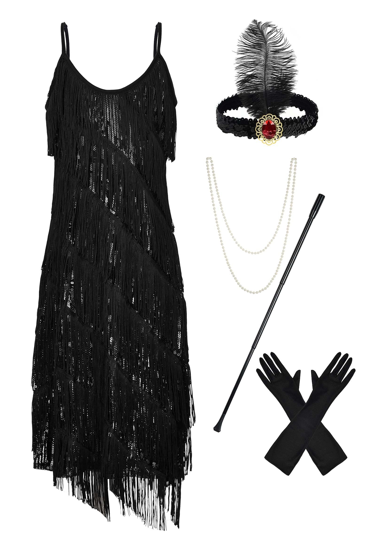 JerrisApparel Robe de soirée à franges style années 1920 pour femme