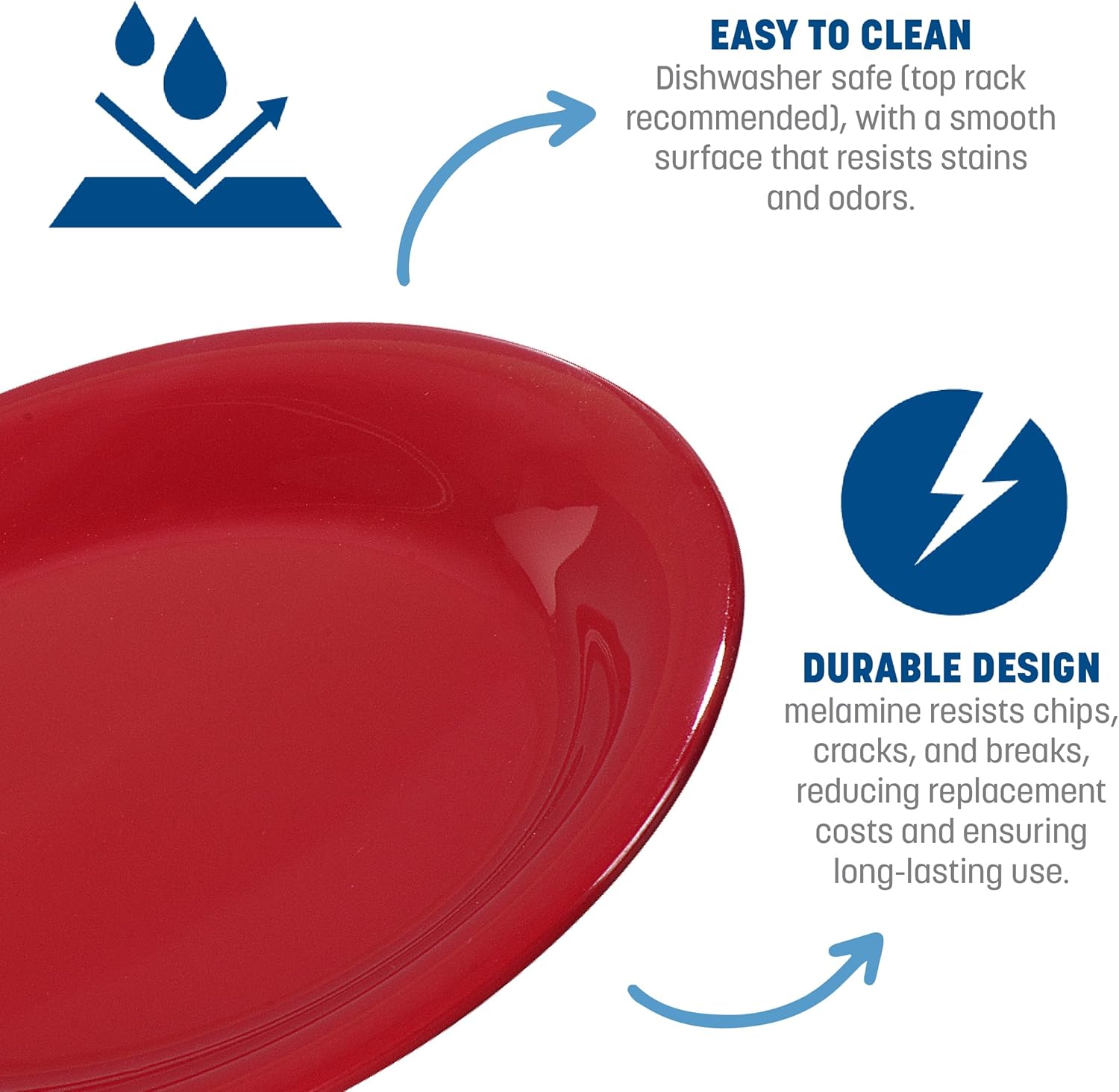 Carlisle FoodService Products Sierrus Rusable Plastic Oval Serving Platter with Rim for Restaurants and Home, Melamine, 12 x 9 Inches, Red, (Pack of 12)