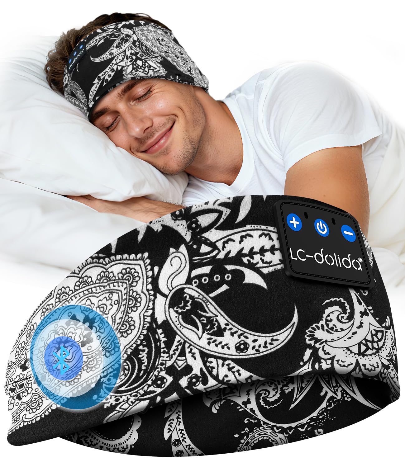 LC-dolida Schlafkopfhörer Bluetooth Stirnband Kopfhörer, Schlafkopfhörer Seitenschläfer Schlaf zum Kopfhörer 15+Std Playtime Schlafstirnband mit HiFi-Stereo für Sport Training,Joggen,Yoga,Reisen
