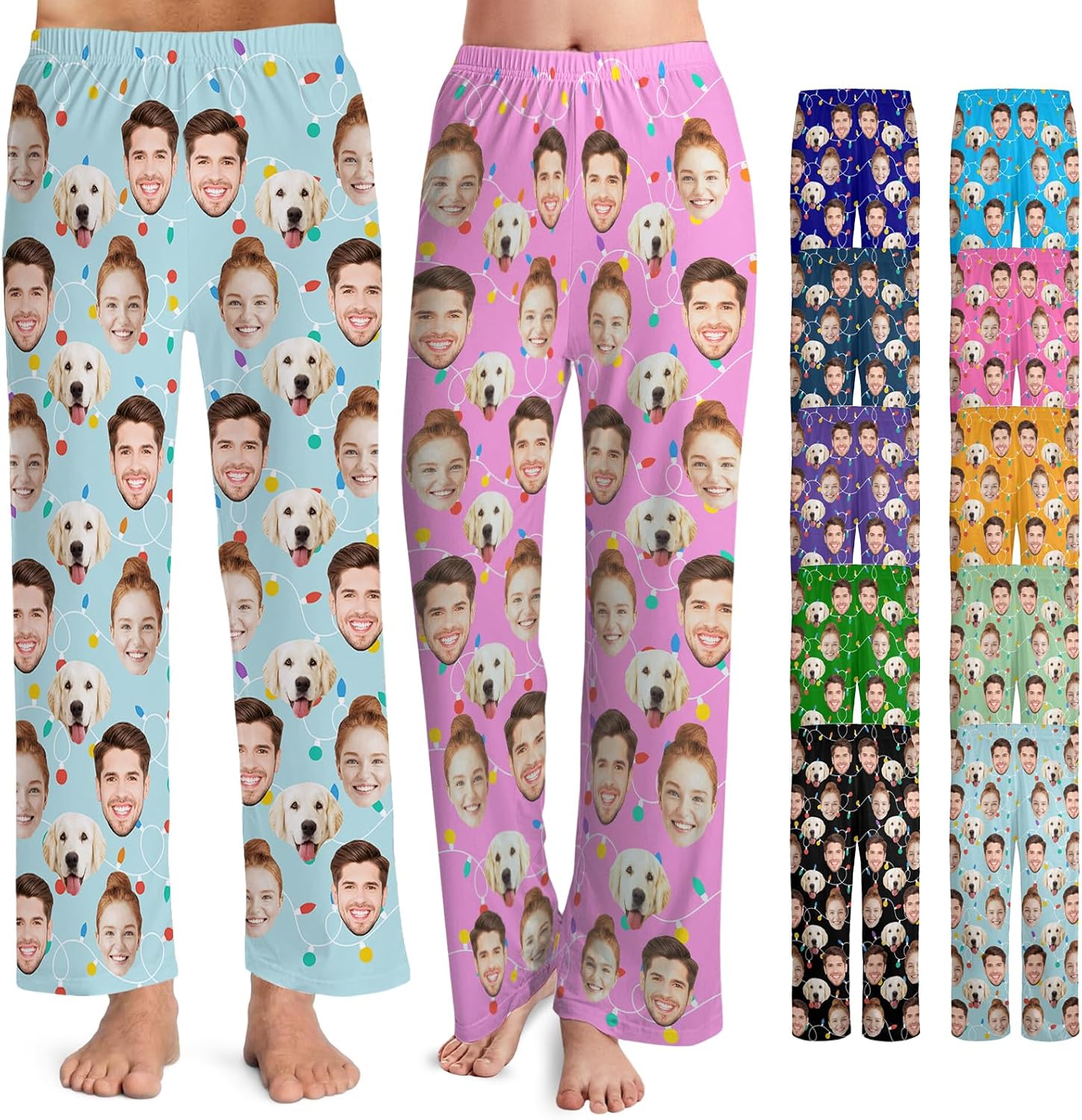 Custom Face Pajama PJ Pants for Men Women Personalized Printed Trousers Bottoms for Christmas Gifts