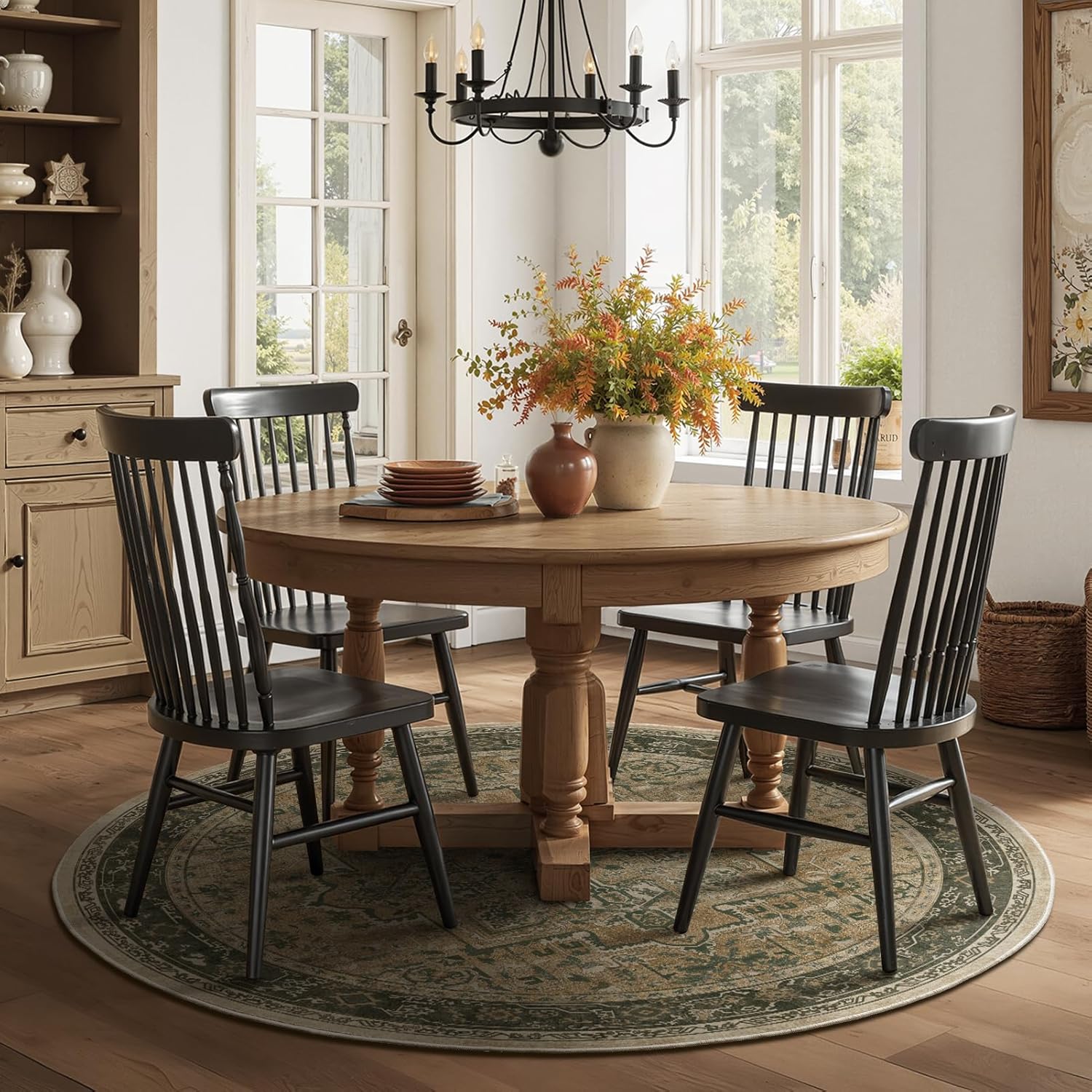 Round Rugs 7ft for Living Room, Vintage Medallion Circle Rug Carpet 7 Feet for Dining Room, Washable Non Slip Ultra Thin 7x7 Round Area Rugs for Bedroom Home Office, Earth Tone Brown Olive