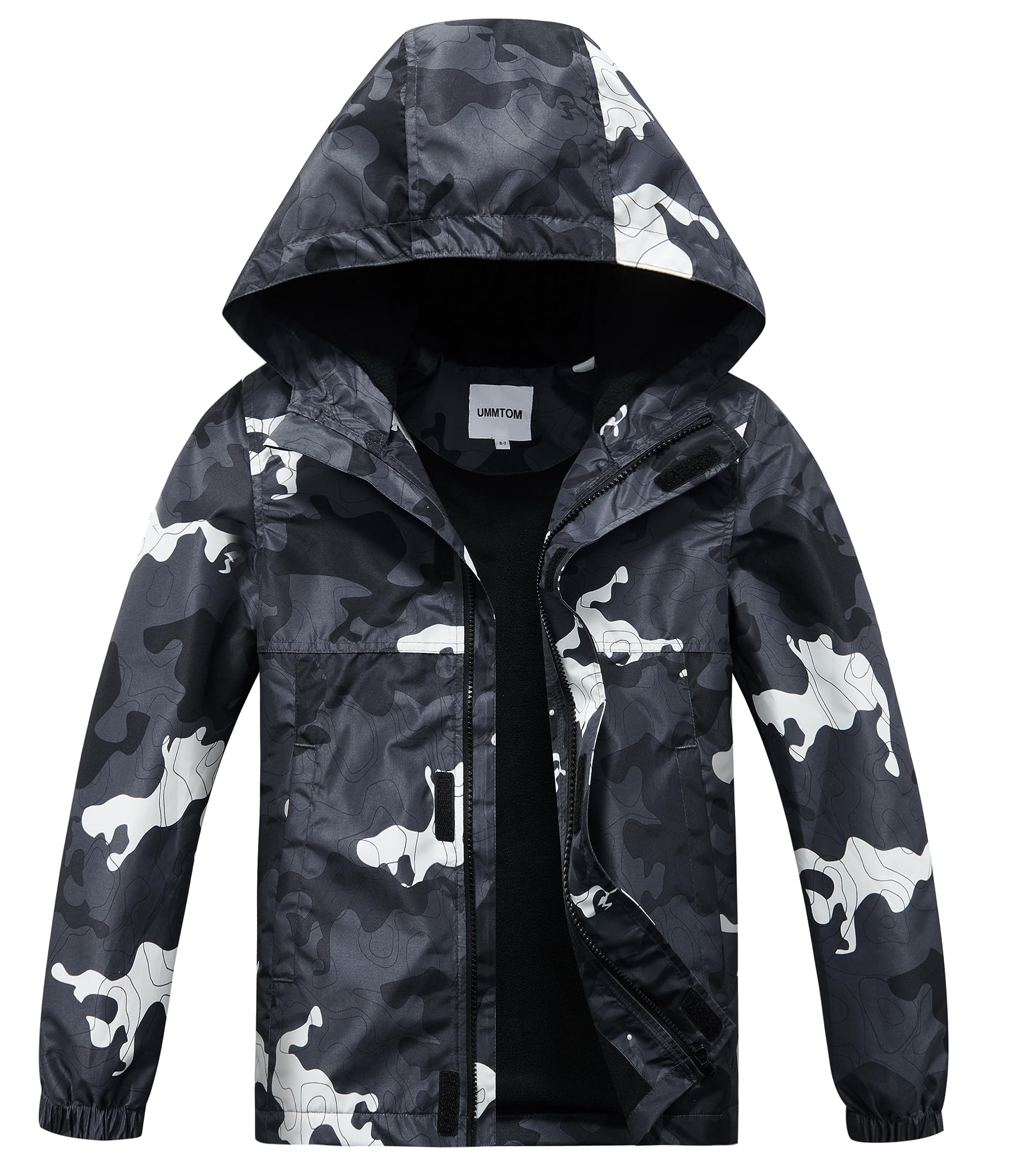 UMMTOM Boys Rain Jackets Lightweight Waterproof Hooded fleece Raincoats Windbreakers for Kids
