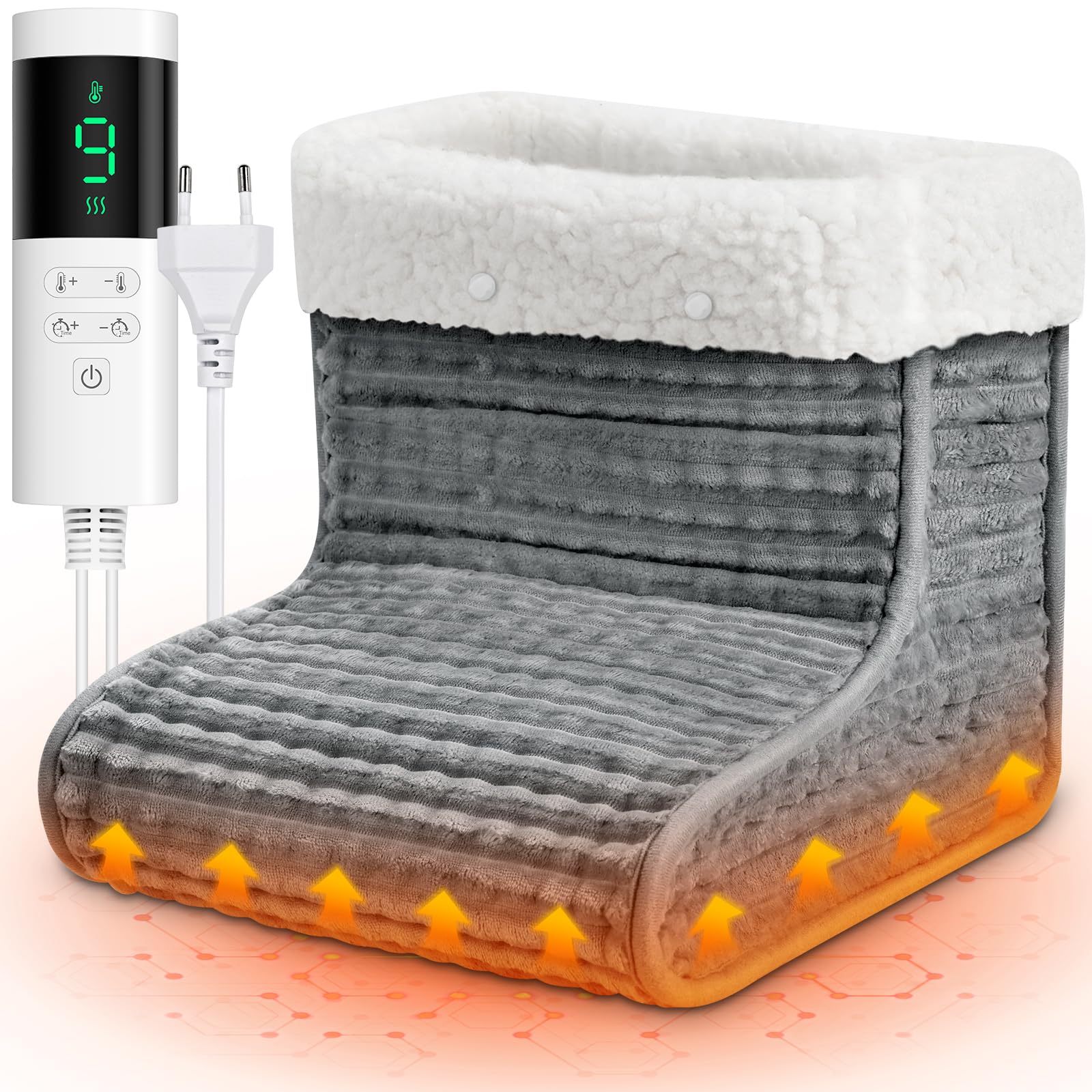 Chauffe-pieds, Chauffe Pied Électrique 30℃ à 60℃, Chausson Chauffant Electrique avec 9 niveaux de température & 12h Time, Lavable, Protection contre la surchauffe & Arrêt automatique