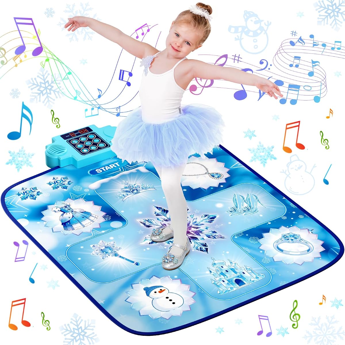 Dance Mat – 9-Button Electronic Music Playmat with 8 Challenge Levels & LED Score Display, Frozen Theme Anti-Slip Foldable Dancing Pad for Kids 3-12, Birthday Gifts for Girls