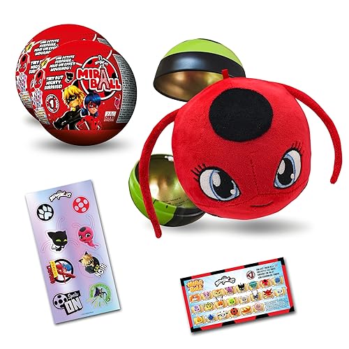 Miraculous Ladybug MiraBall, 3-in-1 Surprise, 2 Pack, Blind Box Toys for Kids - Collectable Characters from TV Shows - Metal Ball, Kwami Plush, Stickers, White Ribbon - Collect Them All