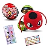 Miraculous Ladybug, 4-1 Surprise Miraball, Toys for Kids with Collectible Character Metal Ball, Kwami Plush, Glittery Stickers and White Ribbon (Wyncor)