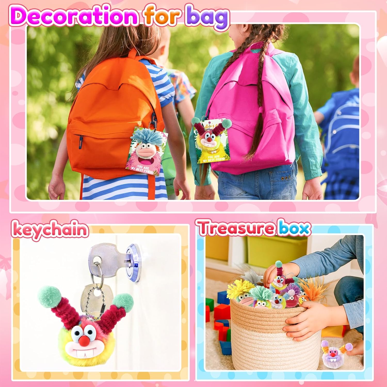 24 Pack Valentines Gifts for Kids – Mini Plush Toy Set with Valentines Cards, Cute Assortment Small Stuffed Animal Keychain Toys for Classroom Exchange and Party Favors