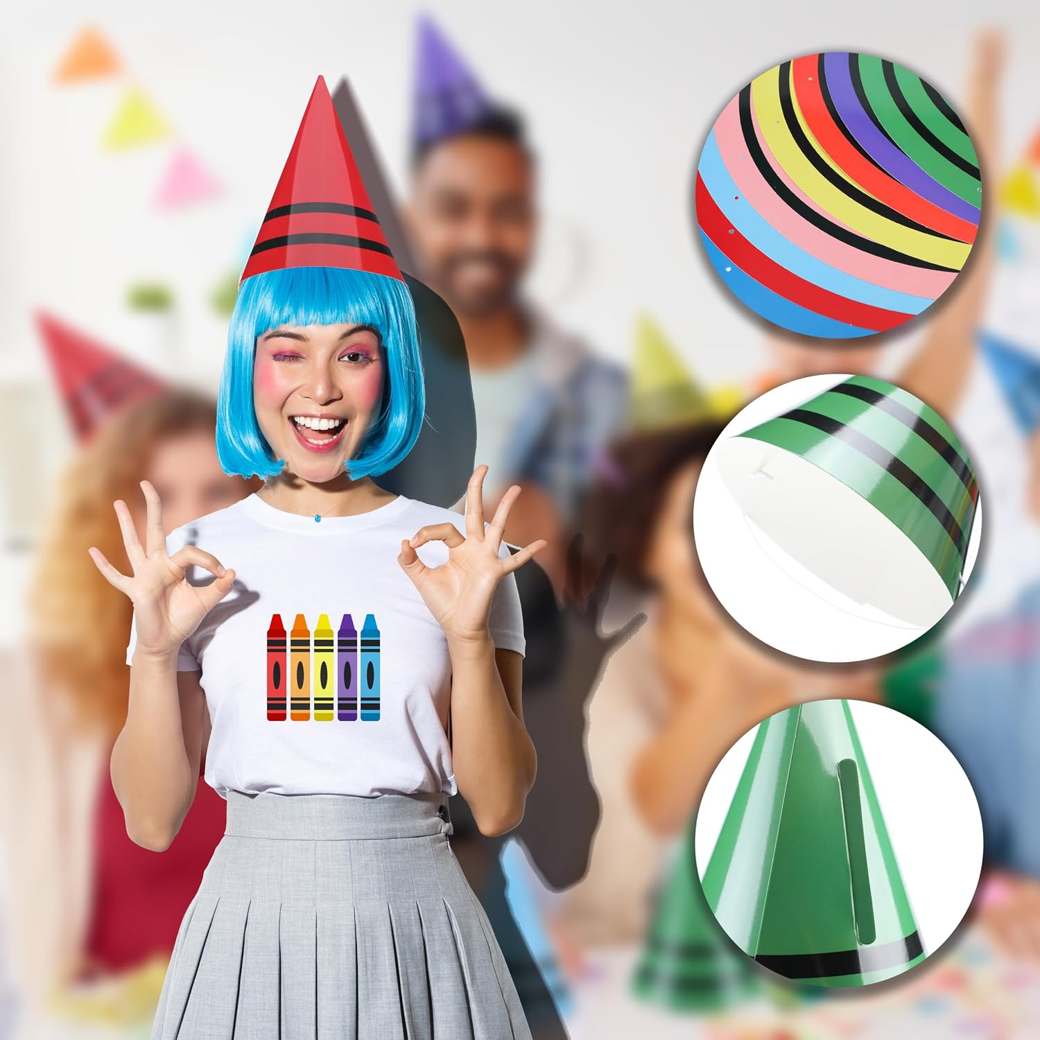 16-Piece Crayon Gnome Hat Set, Colorful Cone Hats for Halloween & Christmas, Elf Dwarf Costume Accessories for Cosplay, Fancy Dress Party Supplies image 2