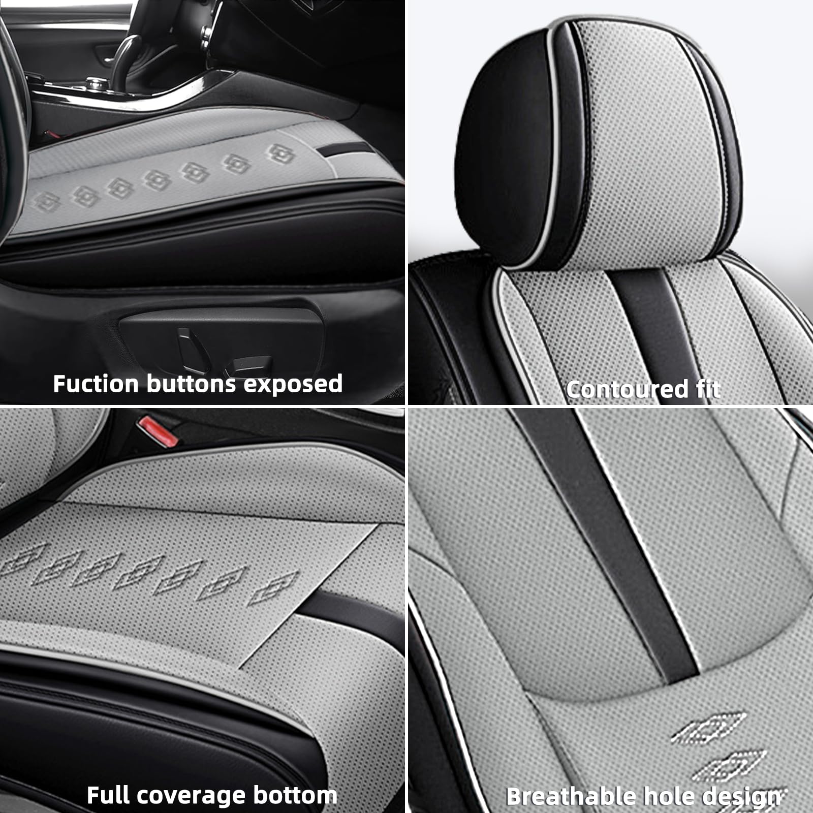 Leather Seat Covers for Genesis GV60 2023-2025,Premium Car Seat Covers Front Set,Waterproof Car Seat Protectors with Airbag,Comfort Interior Cover Seats for Cars(Black+Grey)