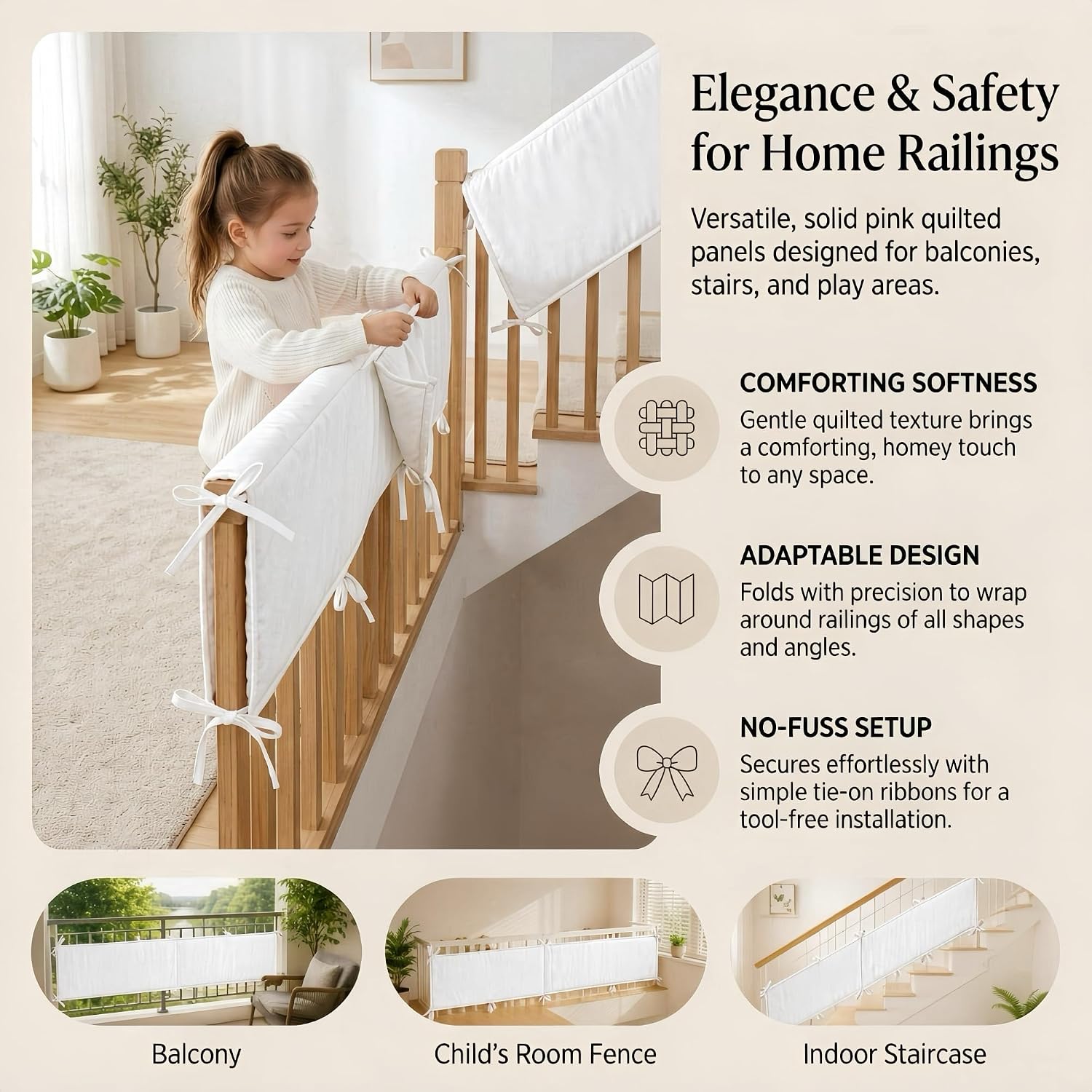 4 Pack Crib Rail Cover Sets, Full Surround Mesh Crib Rail Padding & Crib Teething Guard Rail Cover with Tie Straps, Foldable Crib Border Padding for Floor Beds, Stair Railings & Play Areas (white)