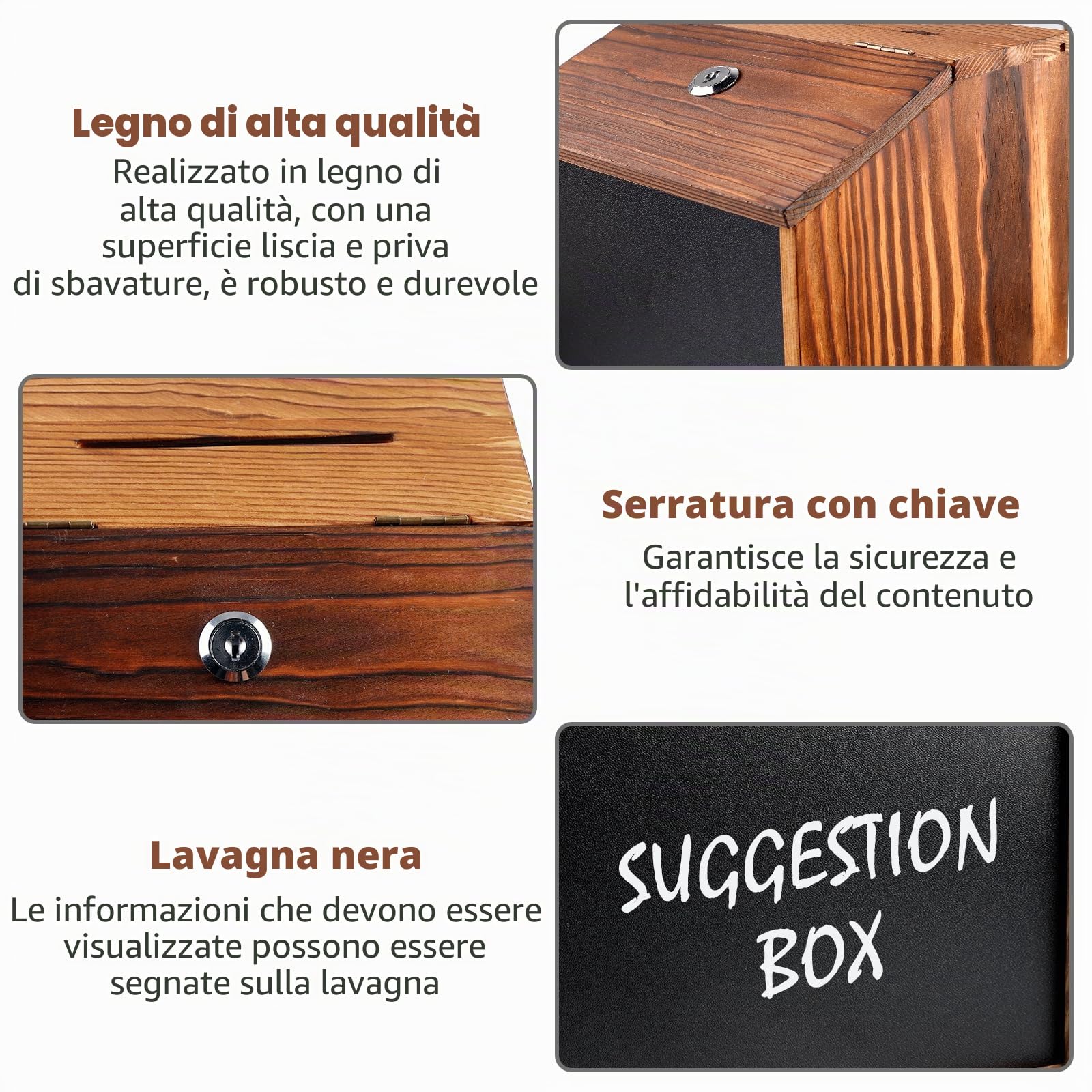 Scatola Per Donazioni e Suggerimenti in Legno con Serratura e Penna