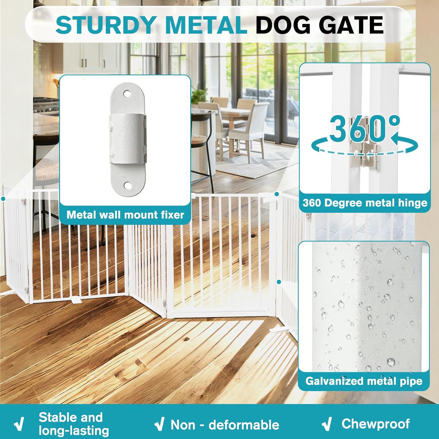 Snagle Paw Extra Wide Dog Gate,Free Standing Dog Fence with Door, Up to 156 Inch Wide Pet Gate with Support Feet for Stairs, Hallways, Doorways, Yard (White, 6 Panels)