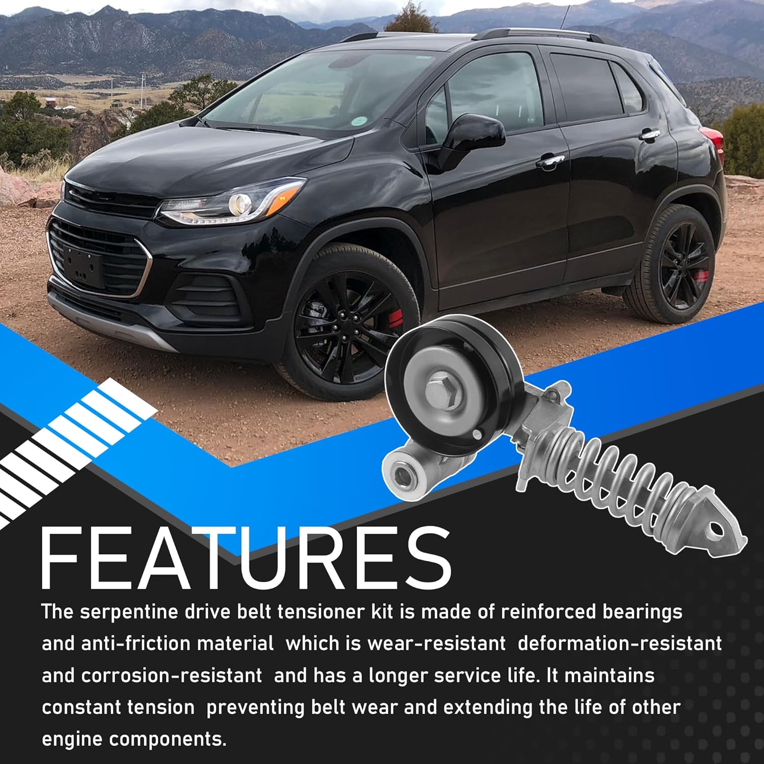 Engine Serpentine Drive Belt Kit with Tensioner and Bolt Compatible with 2013-2021 Buick Encore Chevy Sonic Cruze Trax L4 1.4L Replaces 25195388 55565236 55352021