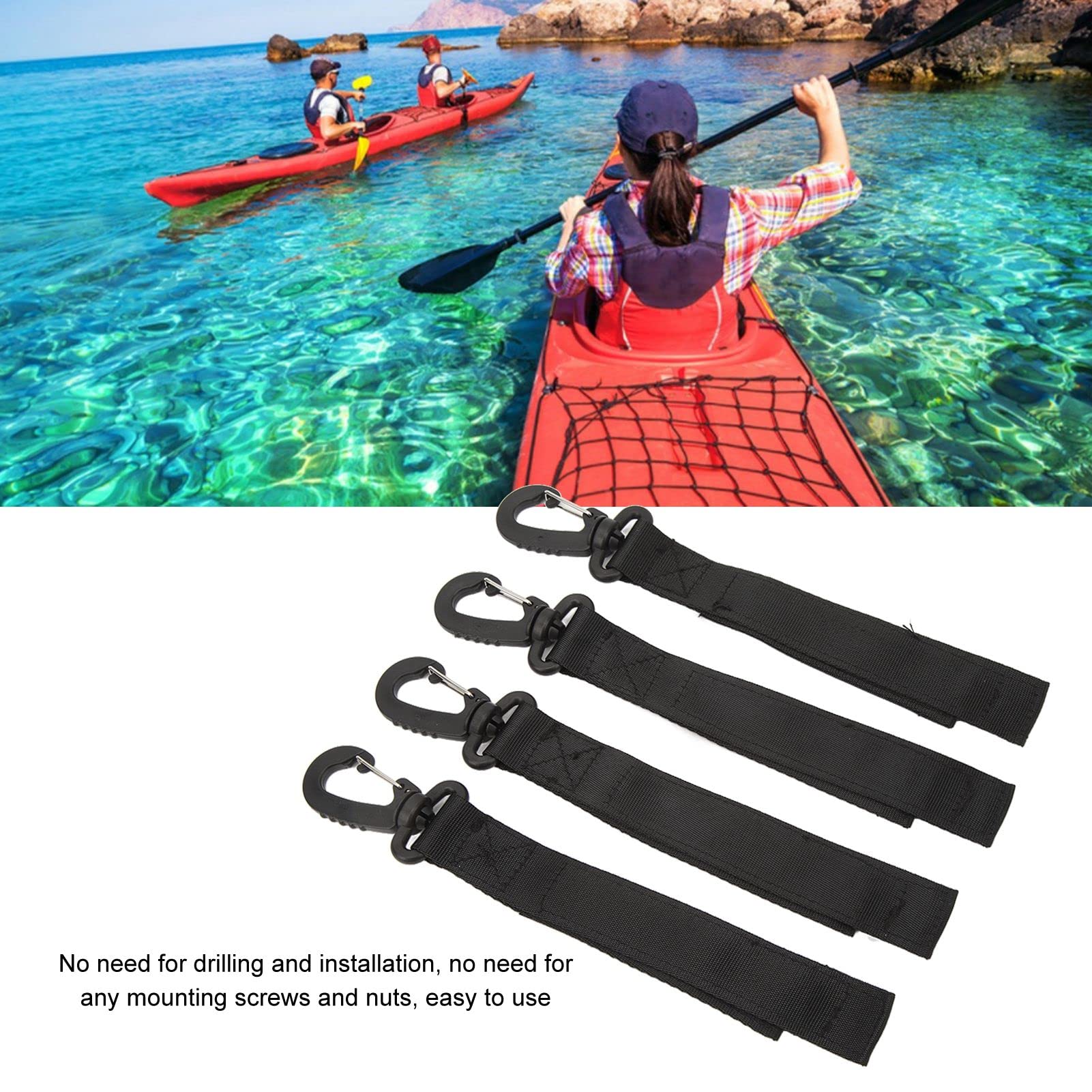 HERCHR Support De Pagaie De Kayak – 4 Clips Réglables En Nylon, Fixation Sans Perçage, Anneau En D, Pour Canoë Et Bateau