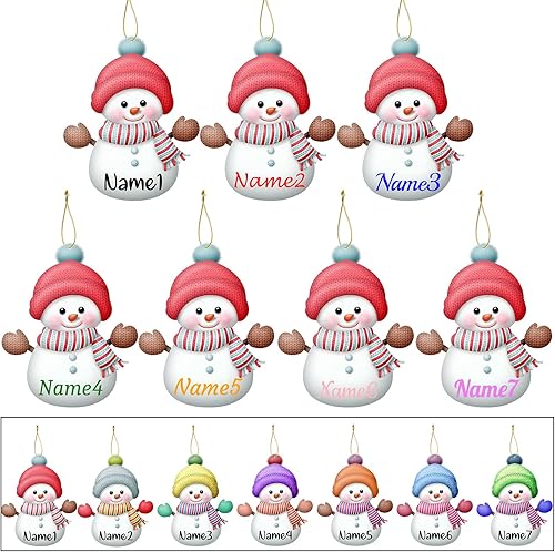 7 adornos de Navidad personalizados de muñeco de nieve con nombre, adornos familiares personalizados para árbol de Navidad, decoración colgante de