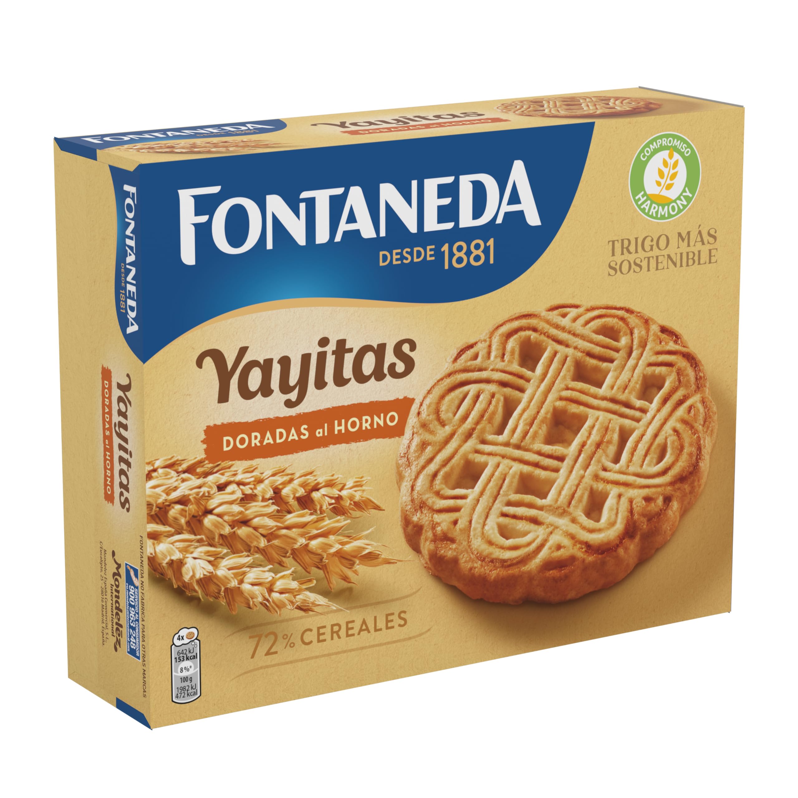 Fontaneda Yayitas Galletas Doradas al Horno, 72% de Cereales, Fuente de Fibra, 600 g