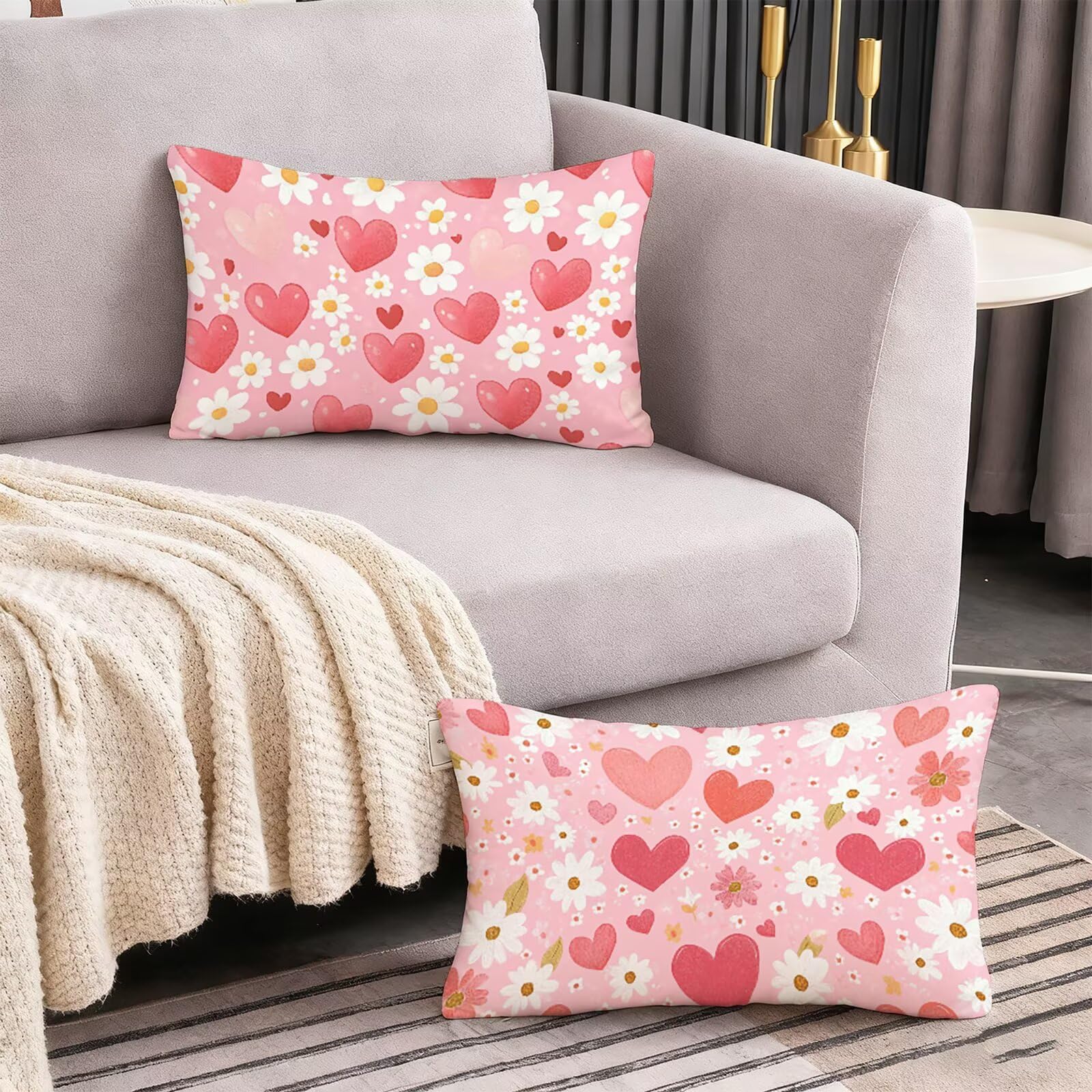 Amour Taies d'oreiller 70x90 Housse Coussin Velours Lot de 2, Taie Oreiller Rose, Respirante Housse de Coussin Canapé Exterieur Impermeable pour Salon Jardin, avec Fermeture Éclair Invisible K3-383