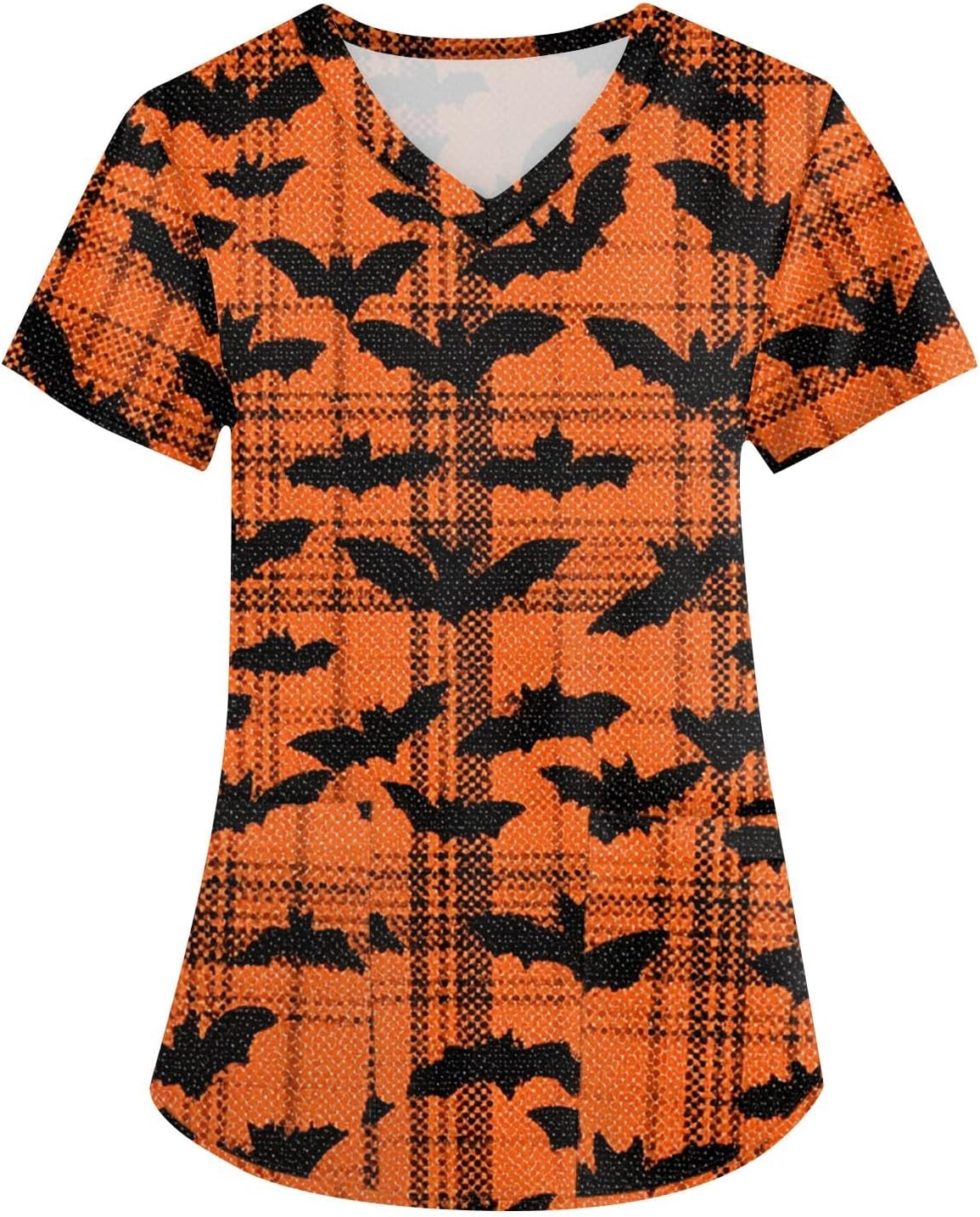 Women's Fall Short Sleeve V Neck Halloween Tops, Pumpkin Graphic Shirt with Pockets, S-5XL