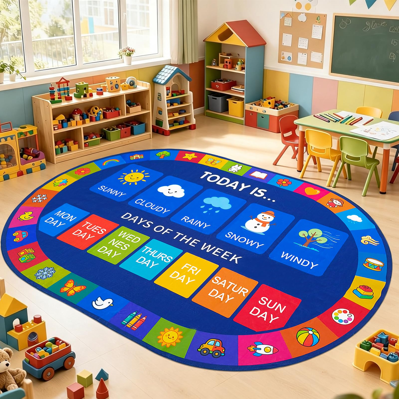 USTIDE Large Oval Kids Rug Preschool Learning Rug for Classroom 6.5x10ft
