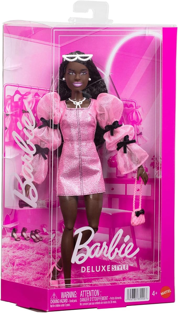 Muñeca Barbie Deluxe Style vestido rosa metalizado miniatura 5